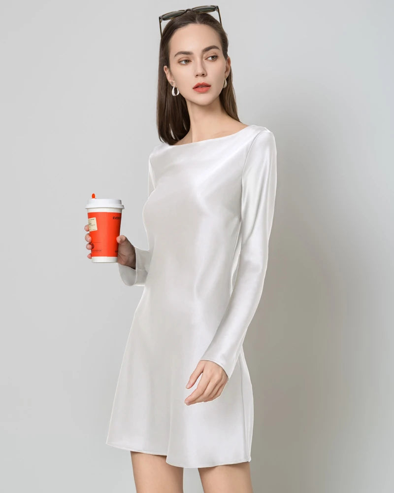 Elegant Silk Open Back Long Sleeve Mini Dress for Women - Sexy Party & Evening Cocktail Dress - Perfect for Date Night, Club Wear & Special Occasions