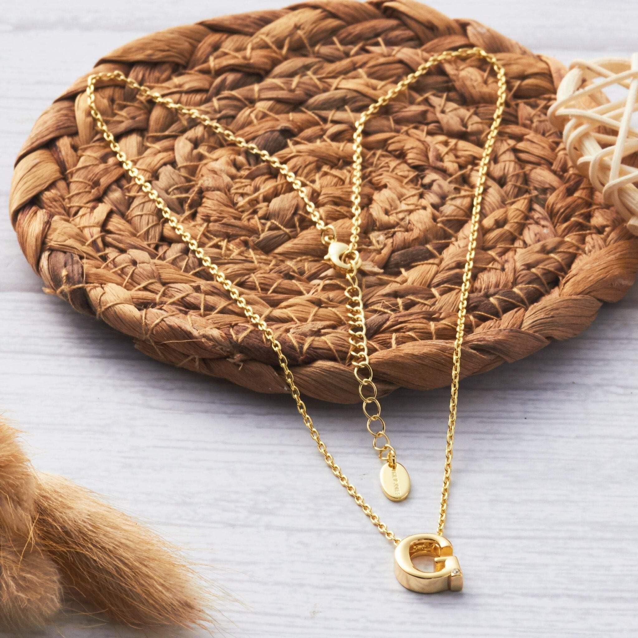 Gold Plated Initial Necklace A-Z with Zircondia® Crystals - Perfect Gift for Her