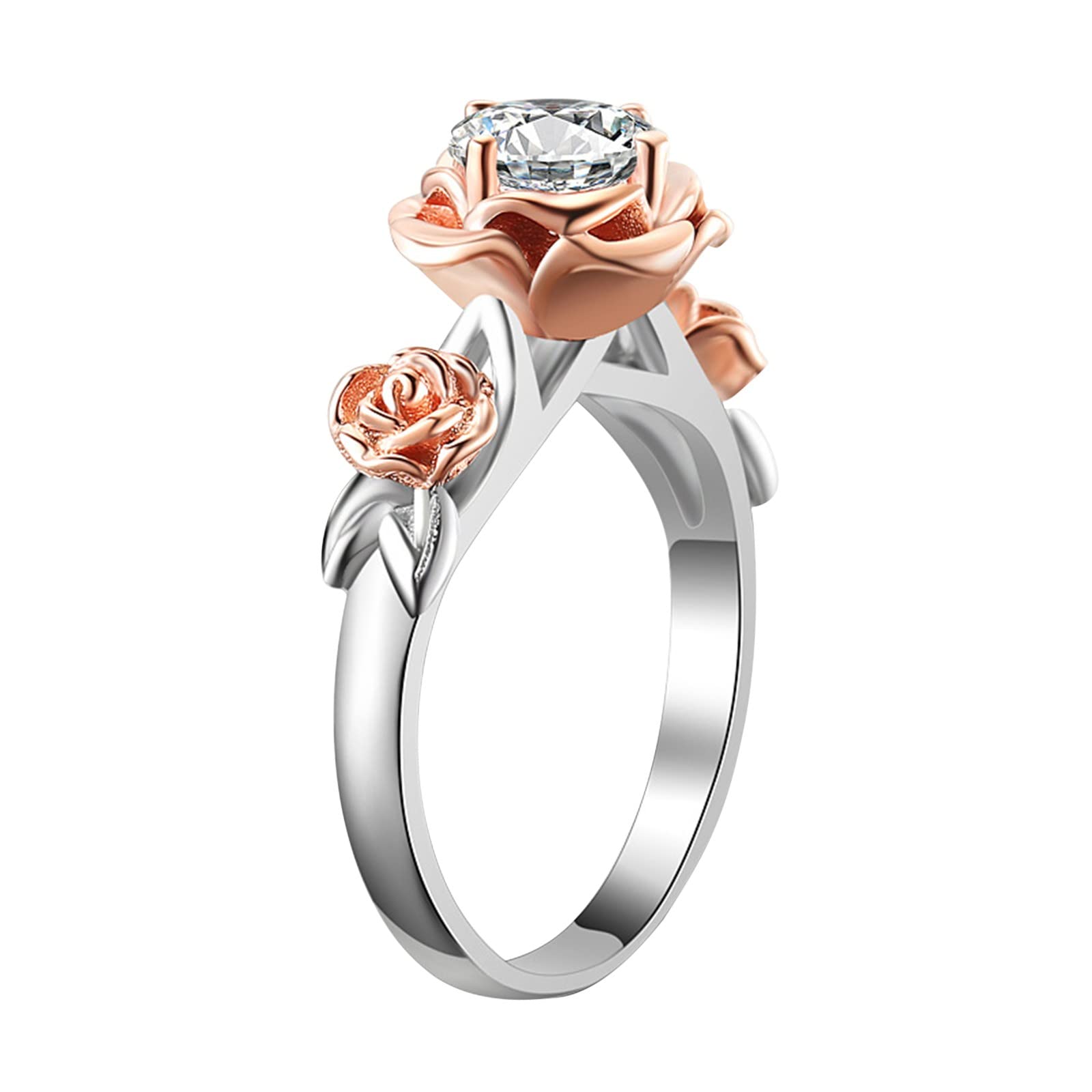 Elegant Rose Gold Flower Ring for Women - Trendy Diamond Wedding Band, Fashion Jewelry Gift for Her - Perfect for Valentine's Day, Anniversary & Bridal Accessories