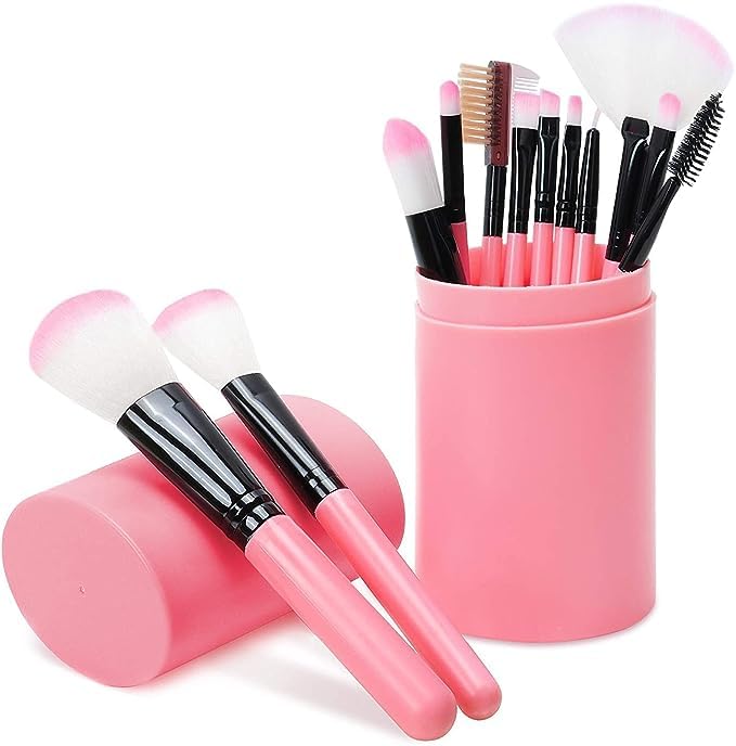 KAARM 12 Piece Makeup Brush Set with Storage Box & 2 Makeup Sponges - Professional Cosmetic Brushes for Foundation, Blending, Eyeshadow - Perfect for Travel & Everyday Makeup Application