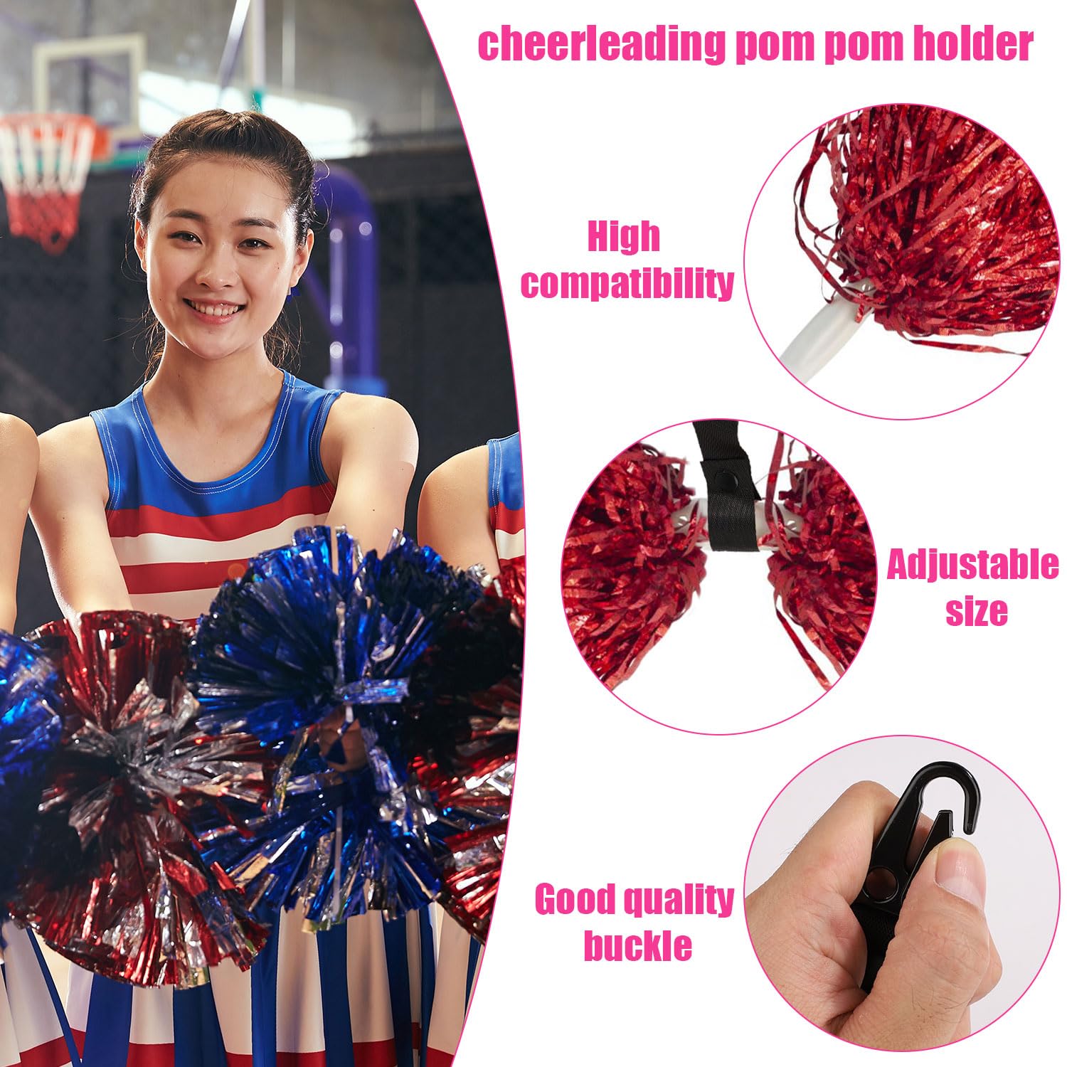 Adjustable Cheerleading Pom Pom Holder for Backpacks - Custom Made Cheer Accessories for Teen Girls - Perfect for Sports, Cheerleading, and School Spirit Events
