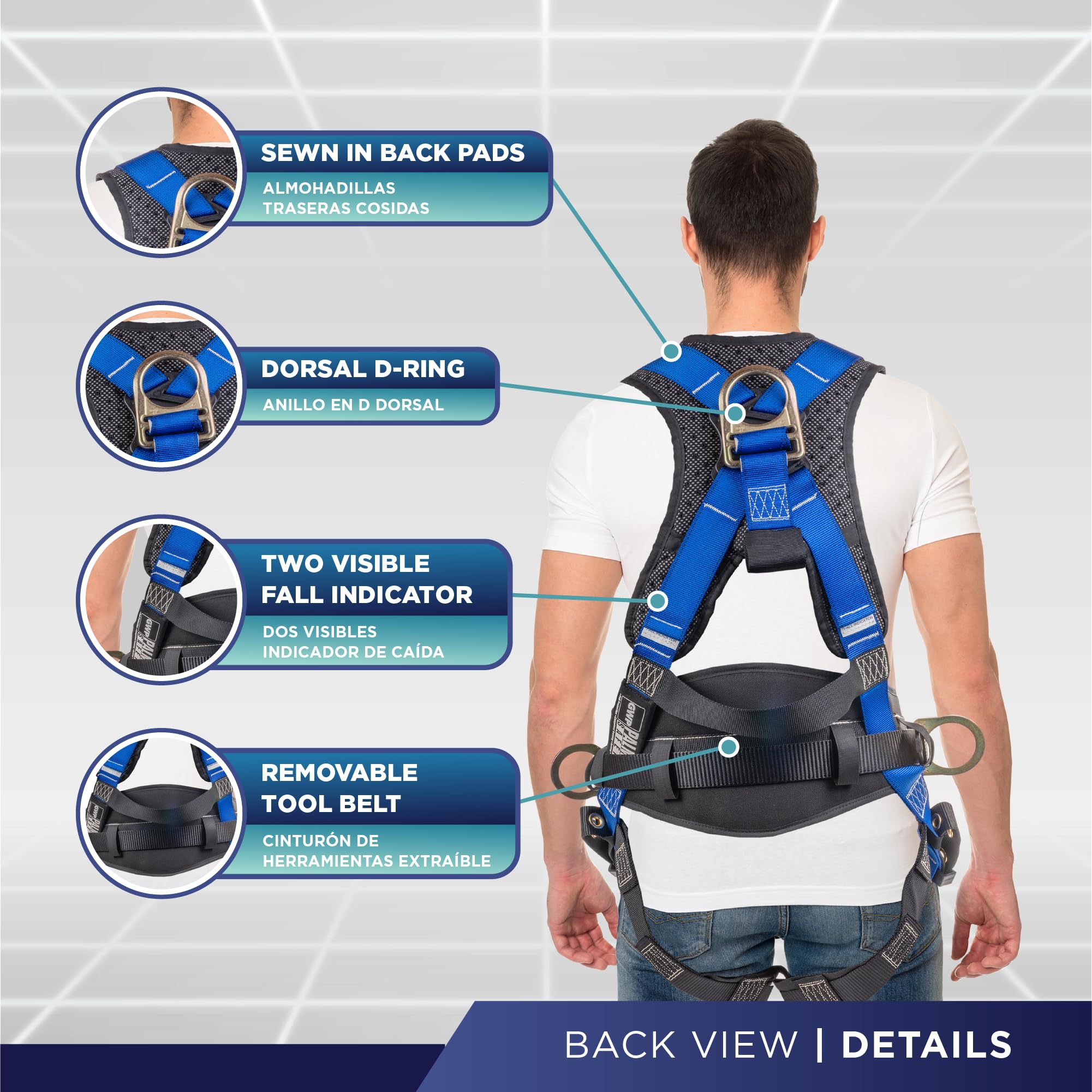 Palmer Safety Hammerhead 5-Point Back Padded Safety Harness with QCB Chest Buckle & Tongue Buckle Leg Straps - OSHA Compliant Fall Protection for Construction, Roofing & Industrial Work