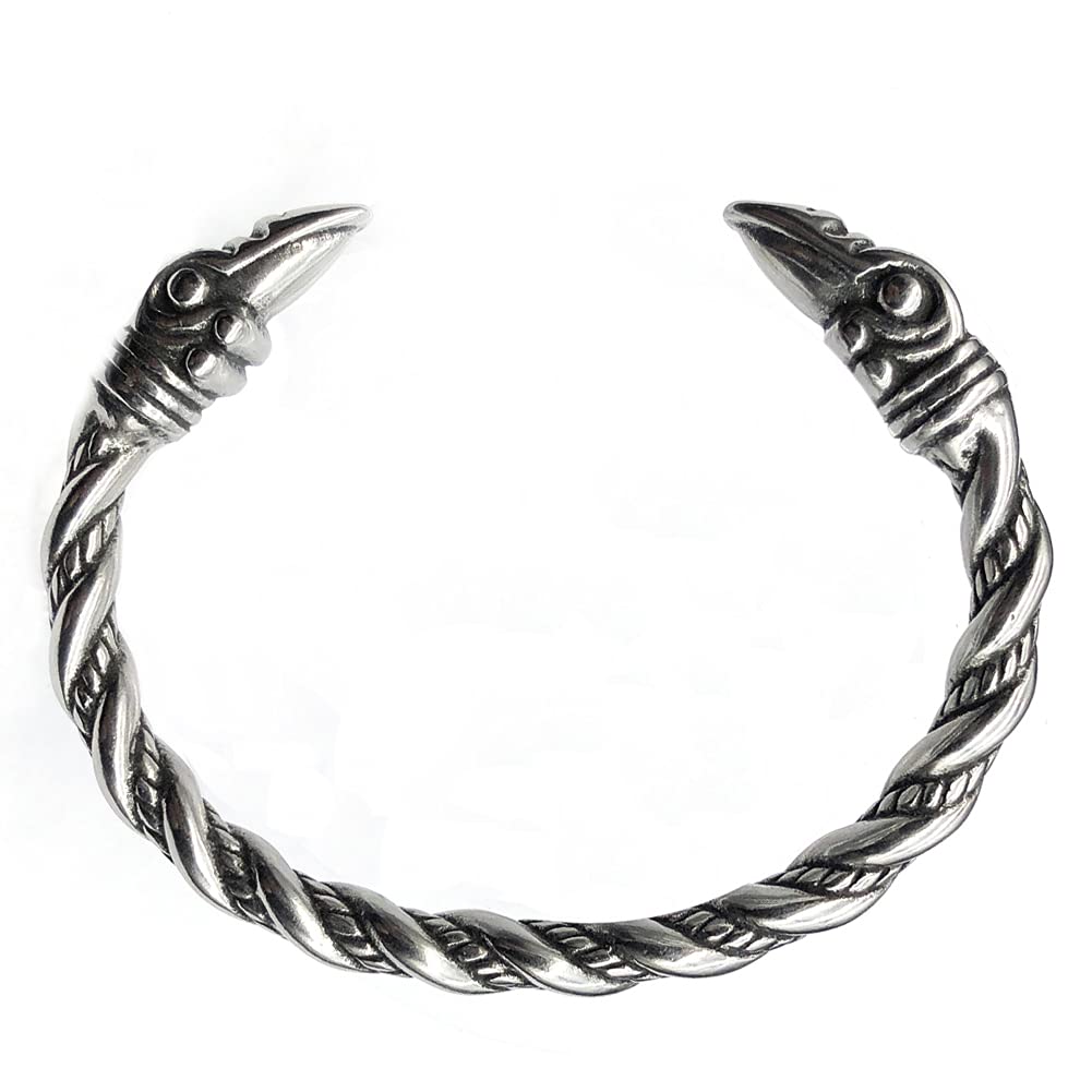 Viking Bracelet for Men - Adjustable Stainless Steel Norse Arm Ring with Raven Heads - Scandinavian Bangle Jewelry - Perfect for Viking Cosplay, Medieval Reenactments & Norse Fashion