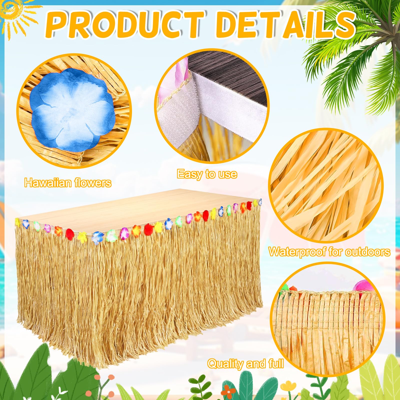 Hawaiian Luau Party Decorations - 2 Pack Tropical Grass Table Skirts 53.2