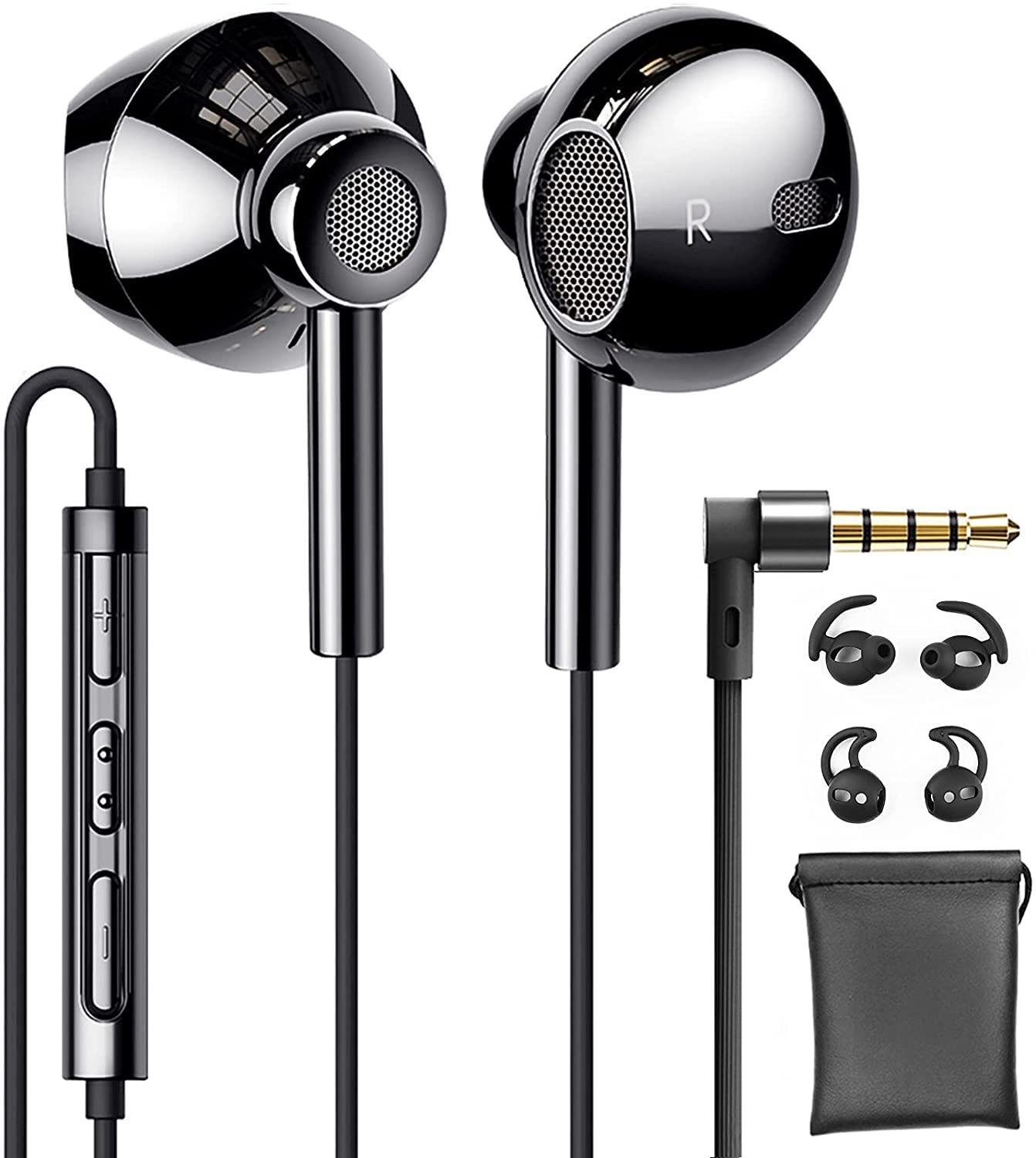 Linklike Wired Earbuds with Microphone - High Bass In-Ear Headphones with Quad Drivers, Hi-Res Sound & Volume Control | Noise Isolating Ear Tips for iPhone, Samsung & Laptops | Perfect for Commuting, Workouts & Gaming