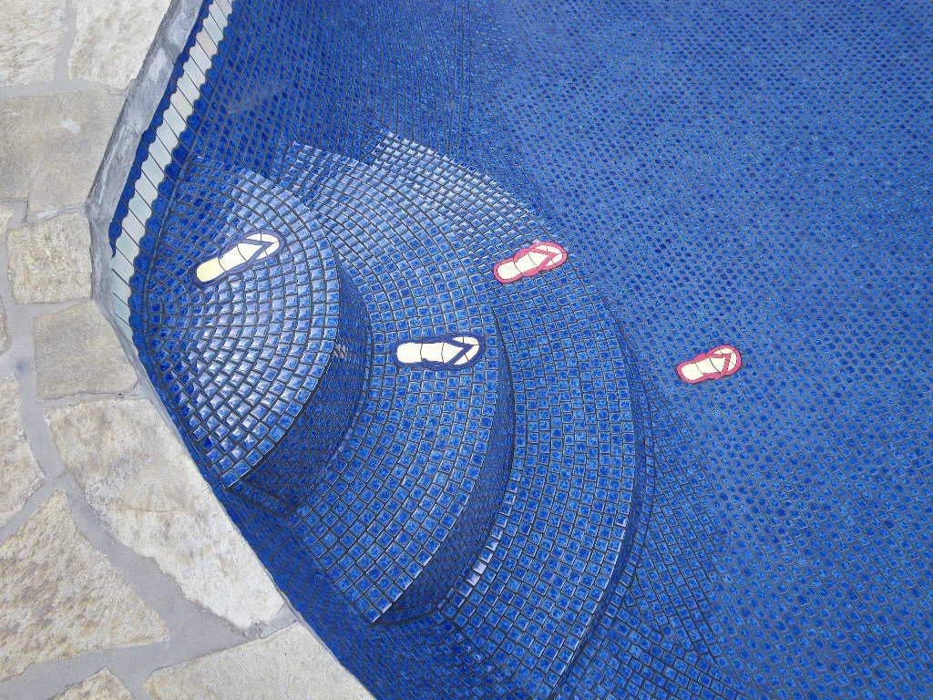 Yellow and Blue Ceramic Swimming Pool Mosaic Flip Flops (10 Inch Pair) - Perfect for Beach, Poolside, and Summer Outdoor Activities