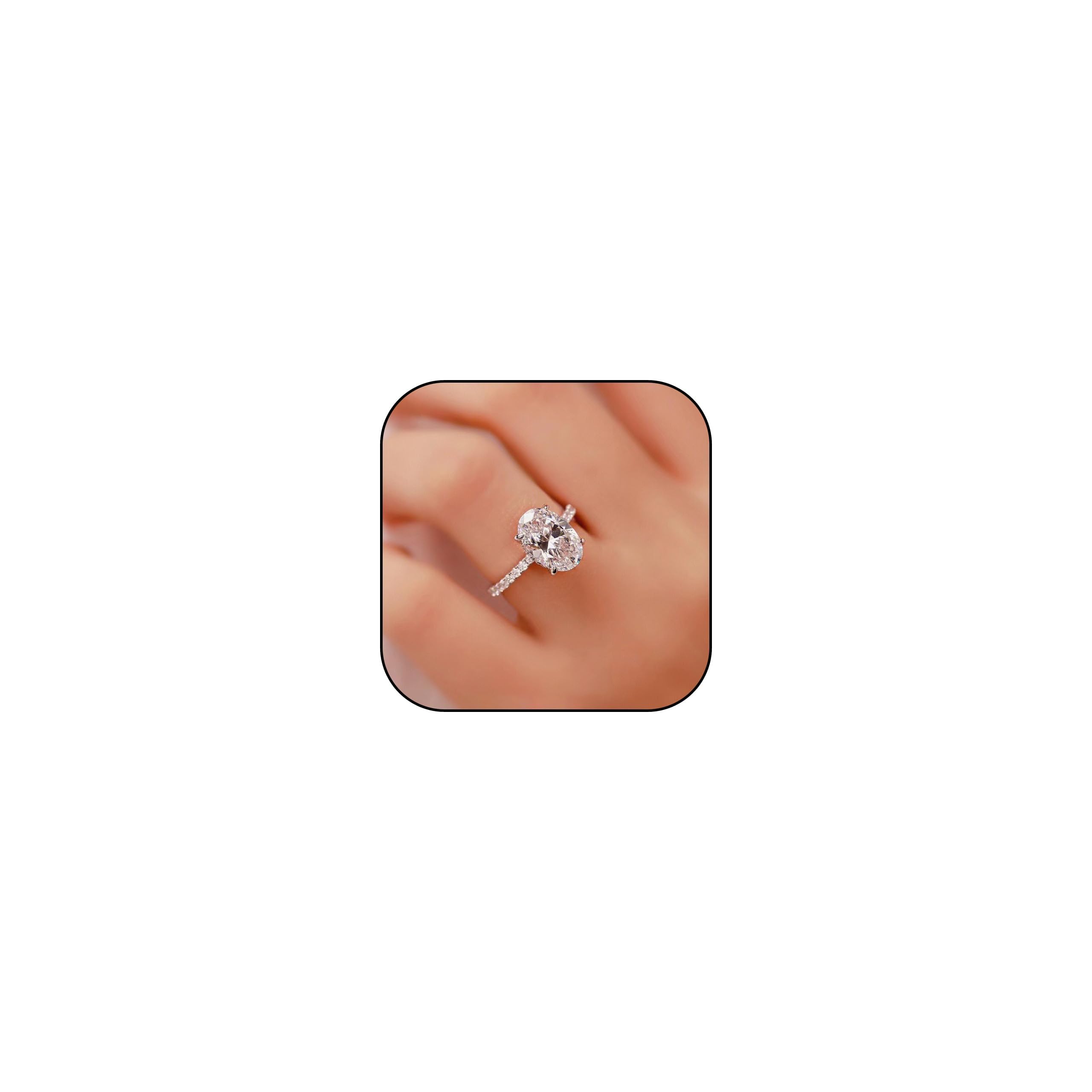 Moissanite Engagement Ring for Women - Oval Solitaire Halo CZ Wedding Band for Bridal Jewelry & Travel