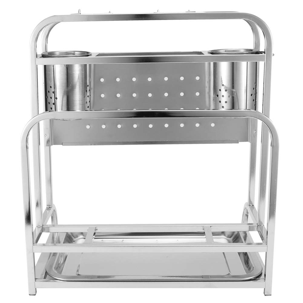 Stainless Steel 2-Tier Kitchen Storage Rack - Knife Holder, Chopsticks Organizer & Utensil Drying Rack | Space-Saving Dish Drainer for Countertop | Perfect for Small Kitchens, Dish Drying & Utensil Organization