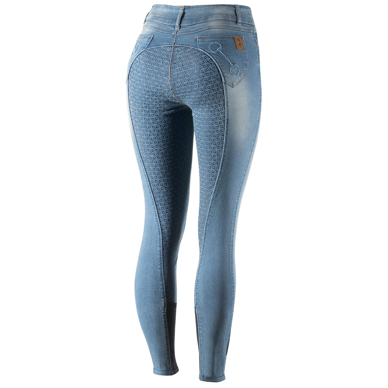 HORZE Kaia Women's Denim Horse Riding Pants - High Waist Silicone Full Seat Breeches with Accurate Size Chart | Perfect for Equestrian Training, Show Jumping & Casual Riding