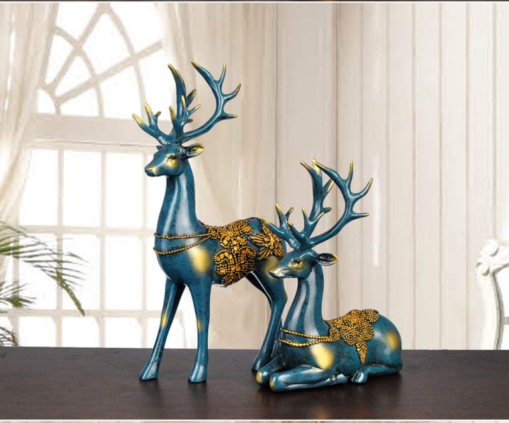 2PCS European Style Resin Elk Sculpture Couple Statue - Elegant Home Decor Gift for Wedding, Anniversary & Housewarming - Perfect for Living Room, Bedroom & Office Decoration