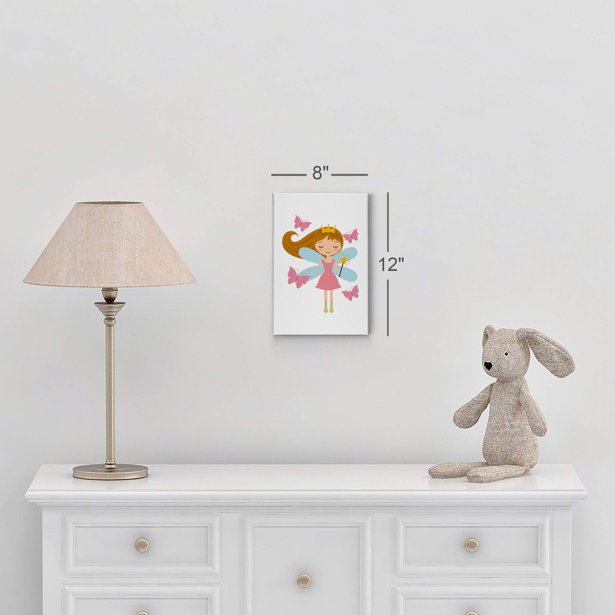 Cute Fairy Girl with Magic Wand & Pink Butterfly - Kids Canvas Wall Art for Nursery, Baby Room Decor - Ready to Hang 36x24 - Made in USA | Perfect for Girls' Bedroom, Playroom & Birthday Gifts