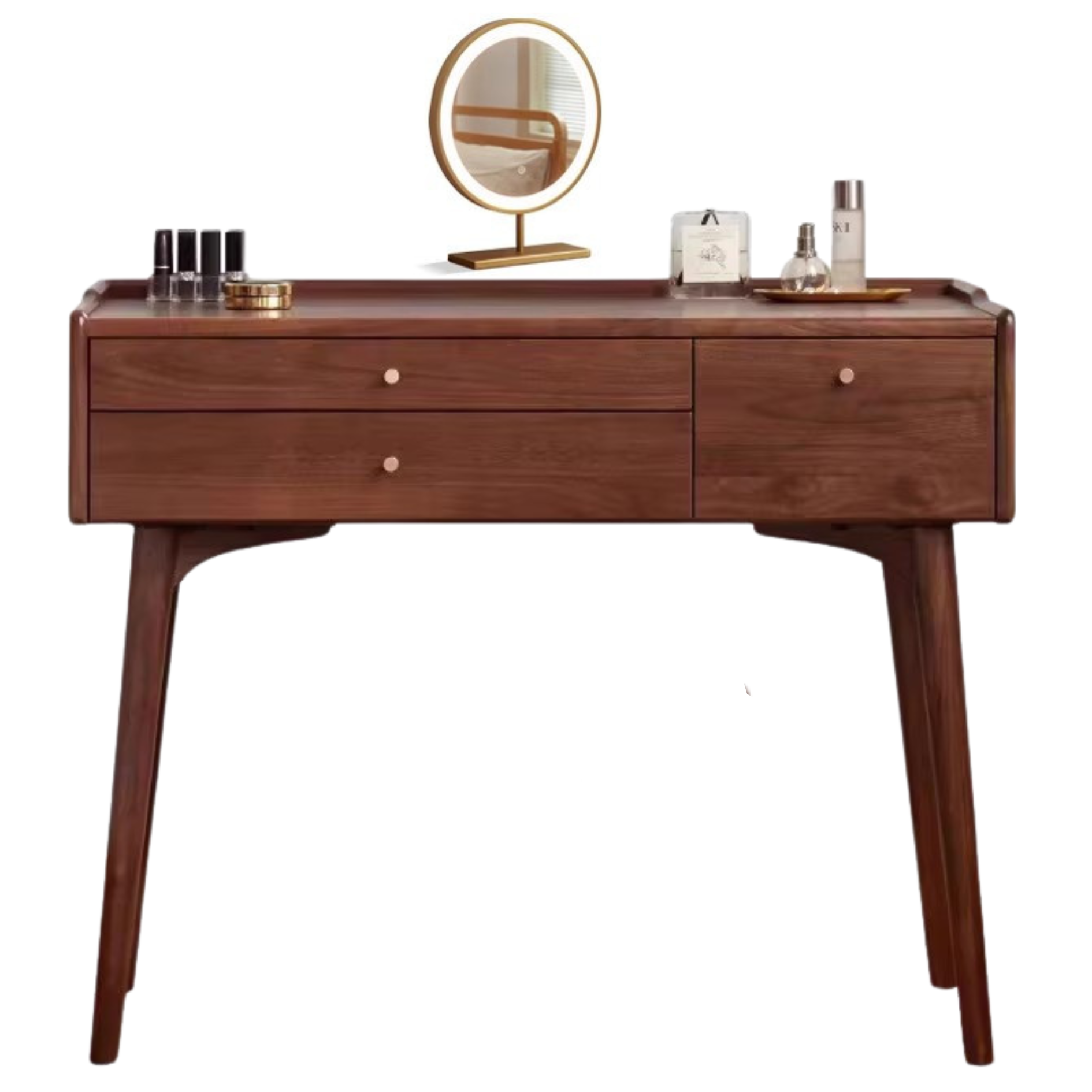 Premium Black Walnut & Ash Solid Wood Dressing Table - Elegant Vanity Desk with Mirror for Bedroom, Bathroom & Makeup Area | Natural Wood Finish, Spacious Storage & Durable Construction