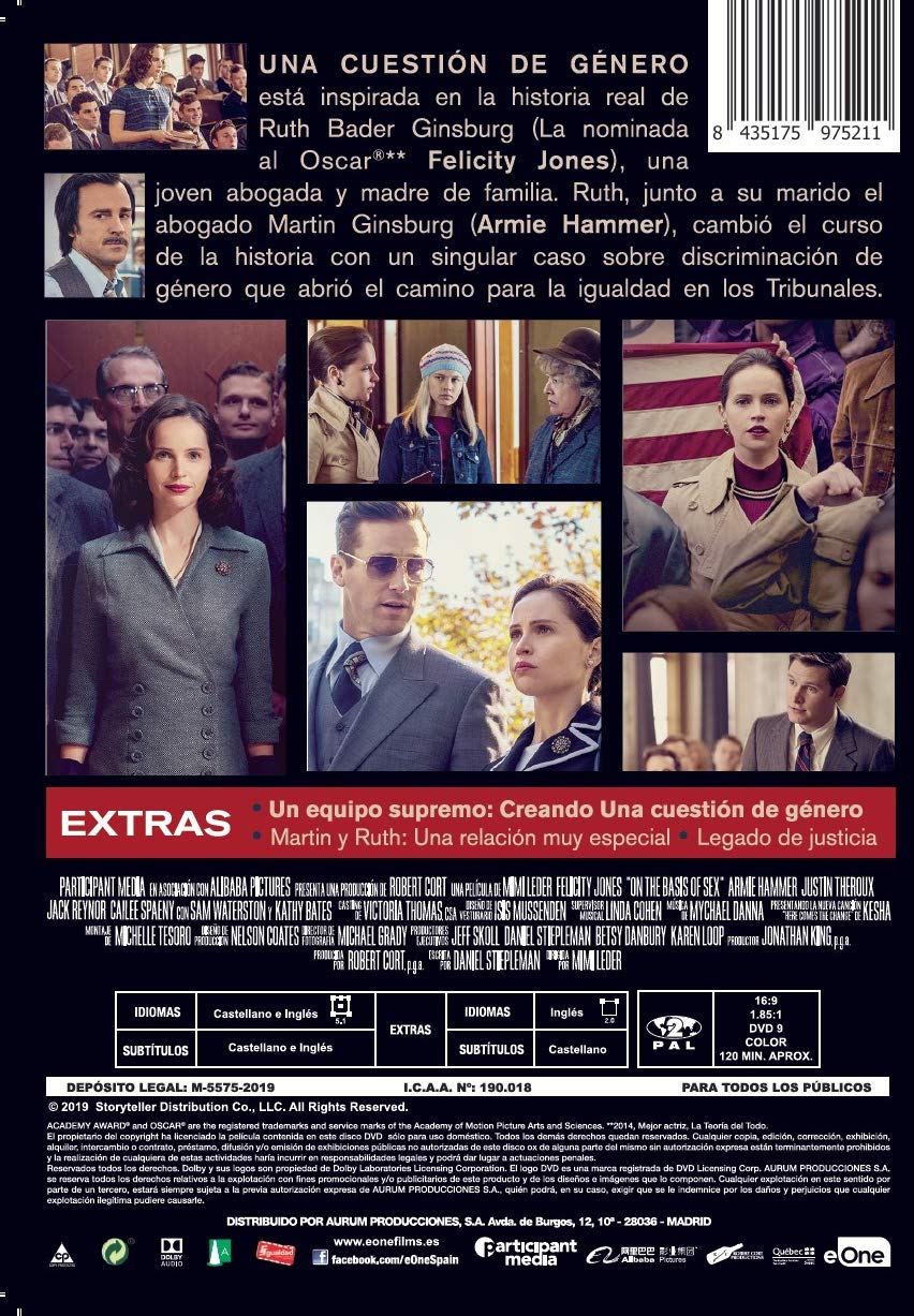 On the Basis of Sex - A Question of Gender (DVD) | Inspirational RBG Biographical Film | Perfect for Women's History Month & Feminist Movie Nights