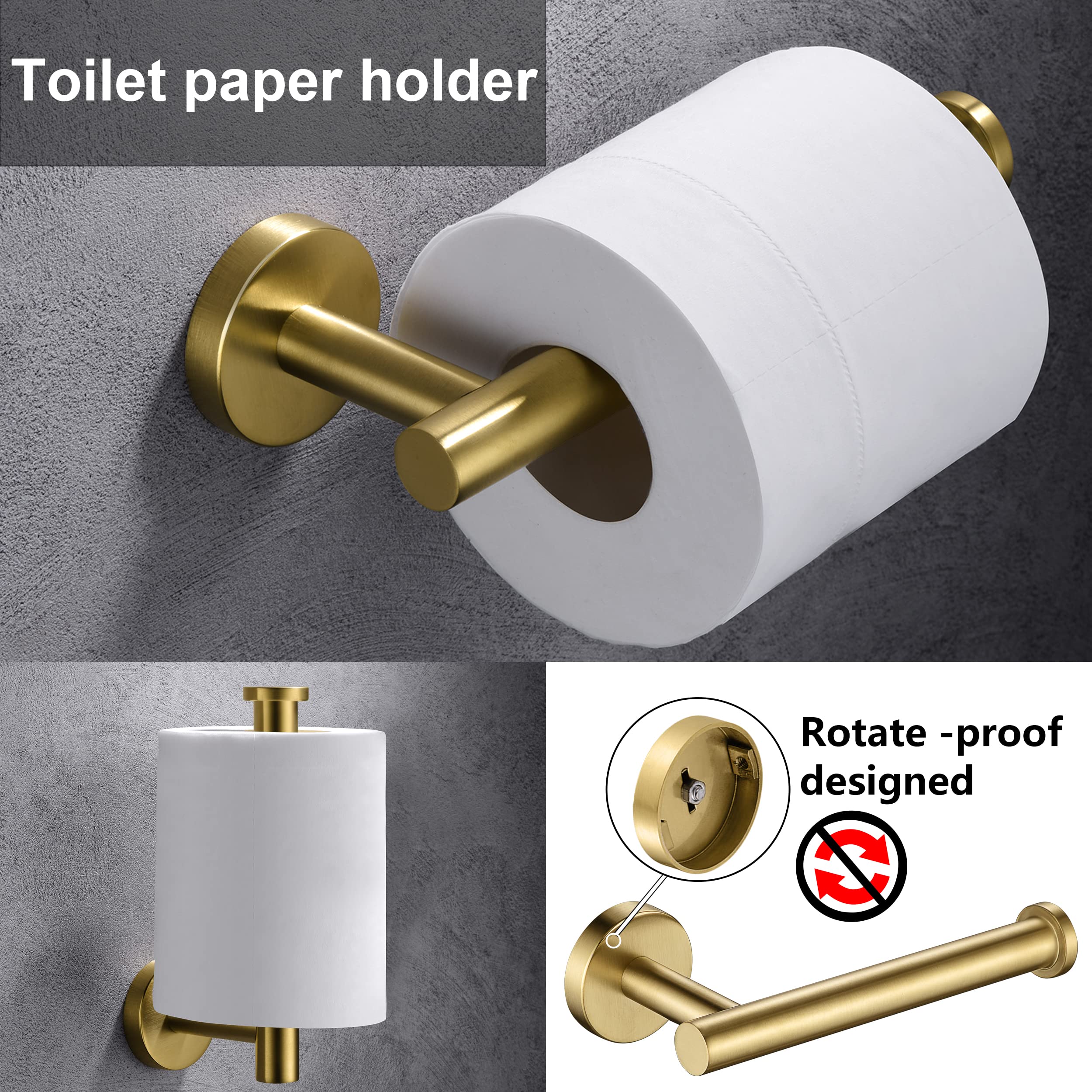 Premium Gold Toilet Paper Holder & Towel Ring Set - 2 Piece Bathroom Hardware Accessories in SUS304 Stainless Steel - Wall Mounted Hand Towel Holder for Bathroom Decor - Durable & Rustproof for Modern Homes, Apartments & Luxury Hotels