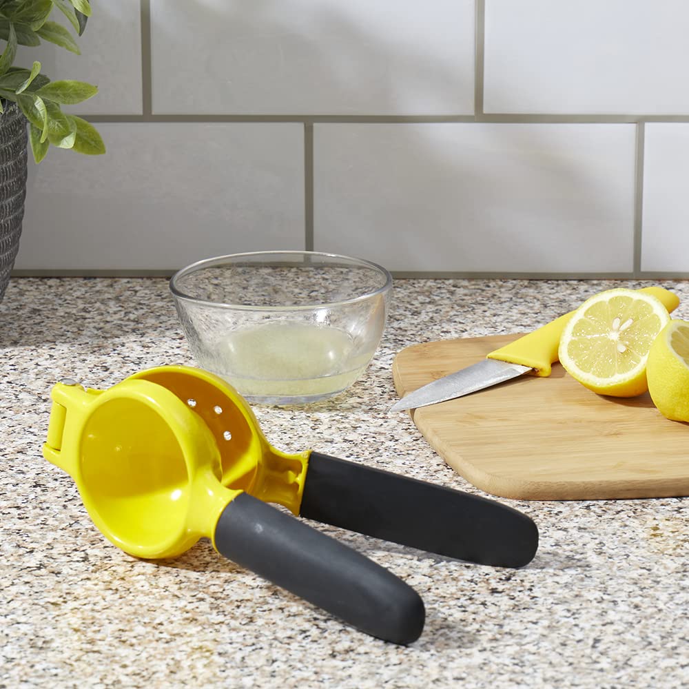 Home Basics Lemon Juicer with Soft Grip Handles - Easy Juice Extraction, Ergonomic Design, Bright Colors for Kitchen, Bar, and Cocktail Making