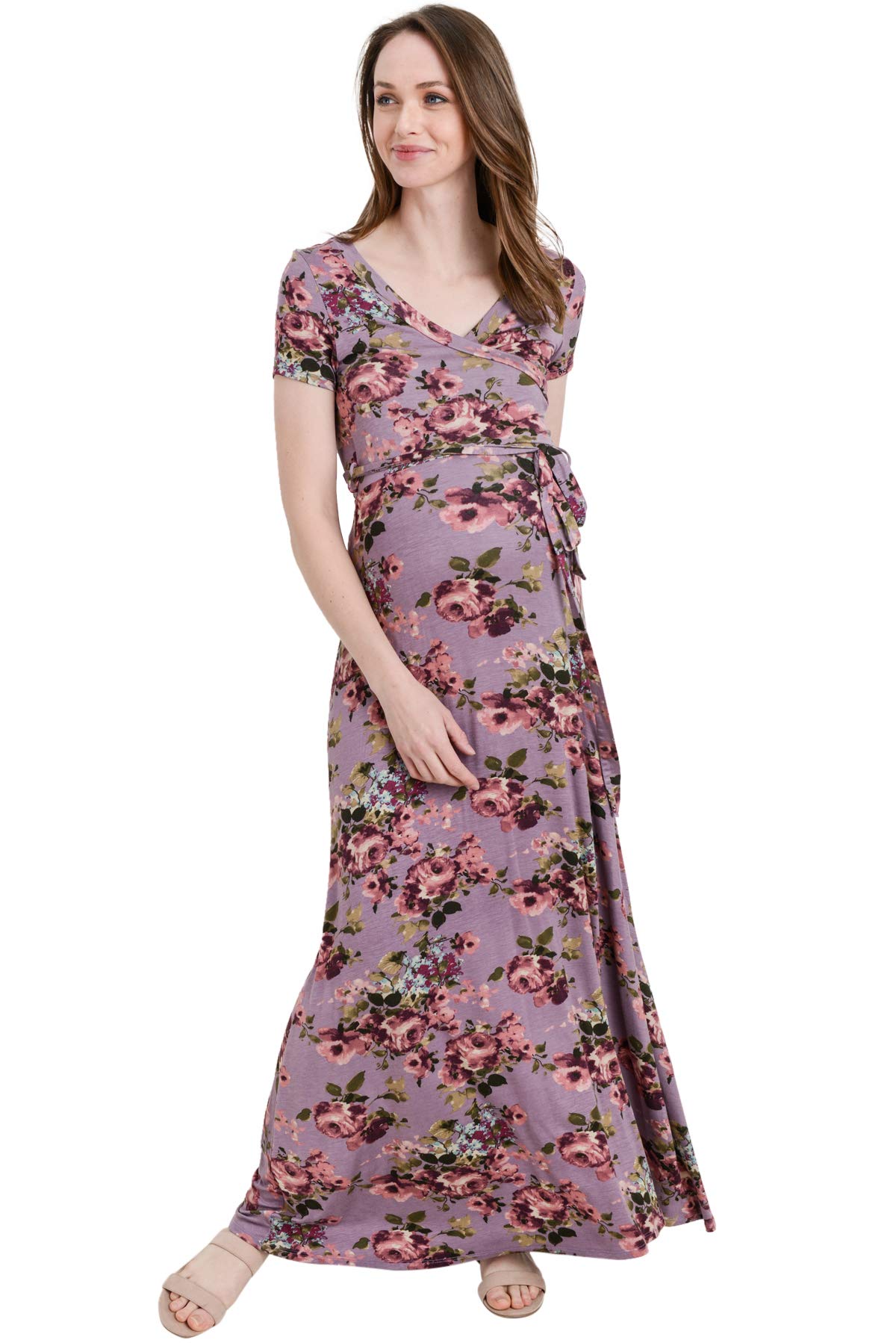 HELLO MIZ Women's Maternity Maxi Dress with Adjustable Waist Belt - Comfortable Pregnancy Dress for Casual Wear, Baby Shower & Summer Outfits