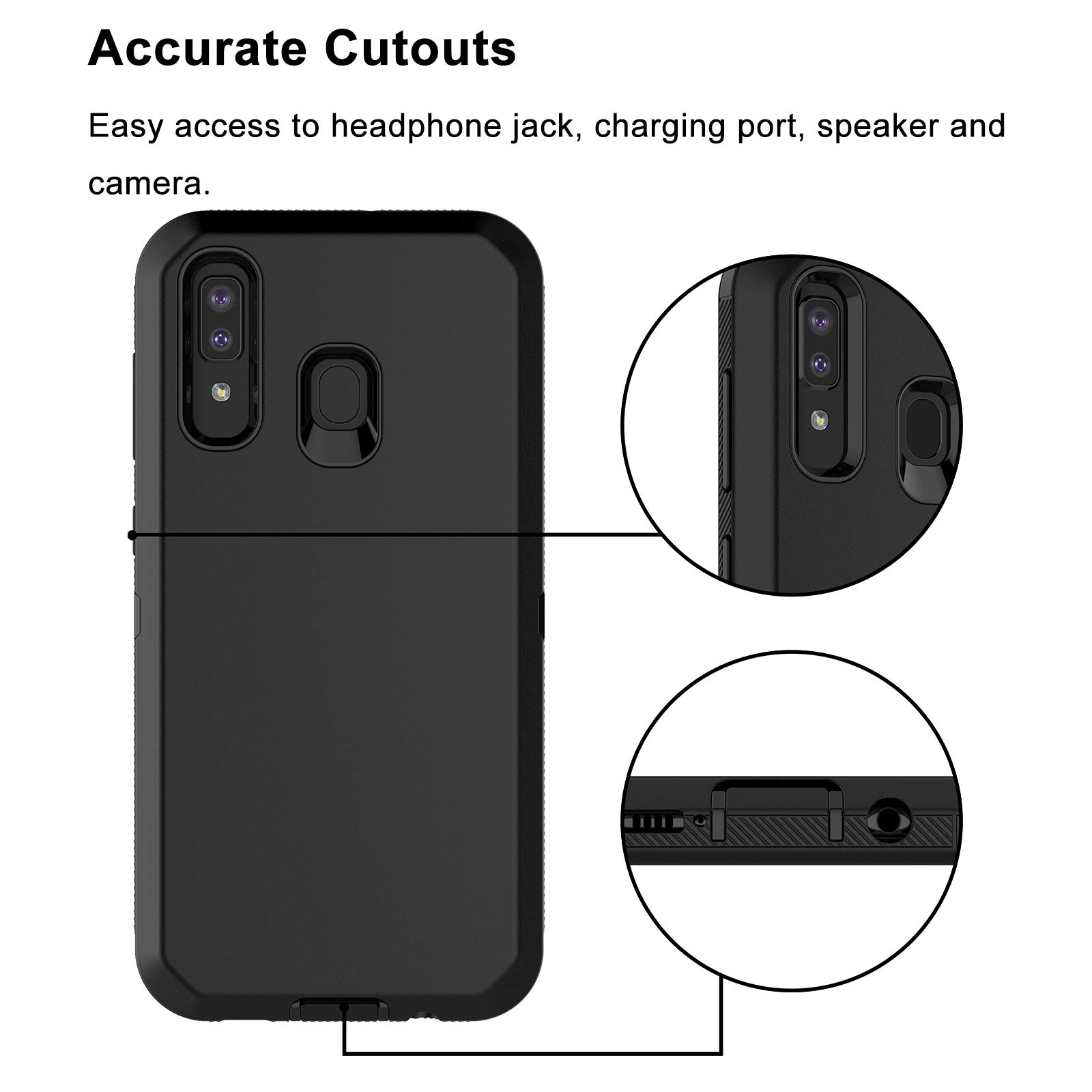 Shockproof Rugged Hybrid Case for Samsung Galaxy A20 A30 A30S A50 A50S - Heavy Duty Armor Hard Plastic with Shock Absorption Rubber Bumper Cover (Black) - Perfect for Outdoor Activities, Work & Daily Protection