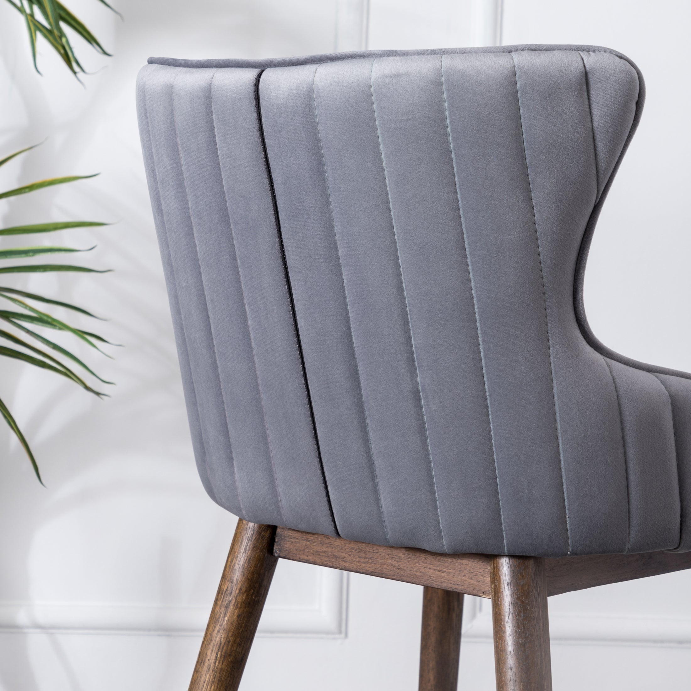 Roundhill Furniture Leland Fabric Upholstered Wingback Bar Stools - Set of 2, Gray - Comfortable Counter Height Stools for Kitchen Island, Breakfast Bar & Home Decor
