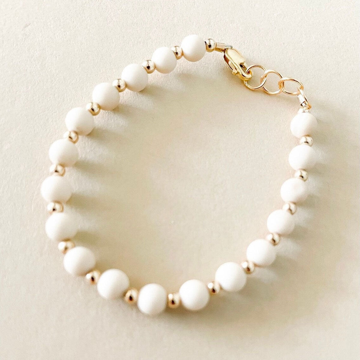 Tan and Gold Baby Bracelet - Adjustable & Hypoallergenic for Newborns, Infants - Perfect for Christening, Birthday Gifts & Photo Shoots