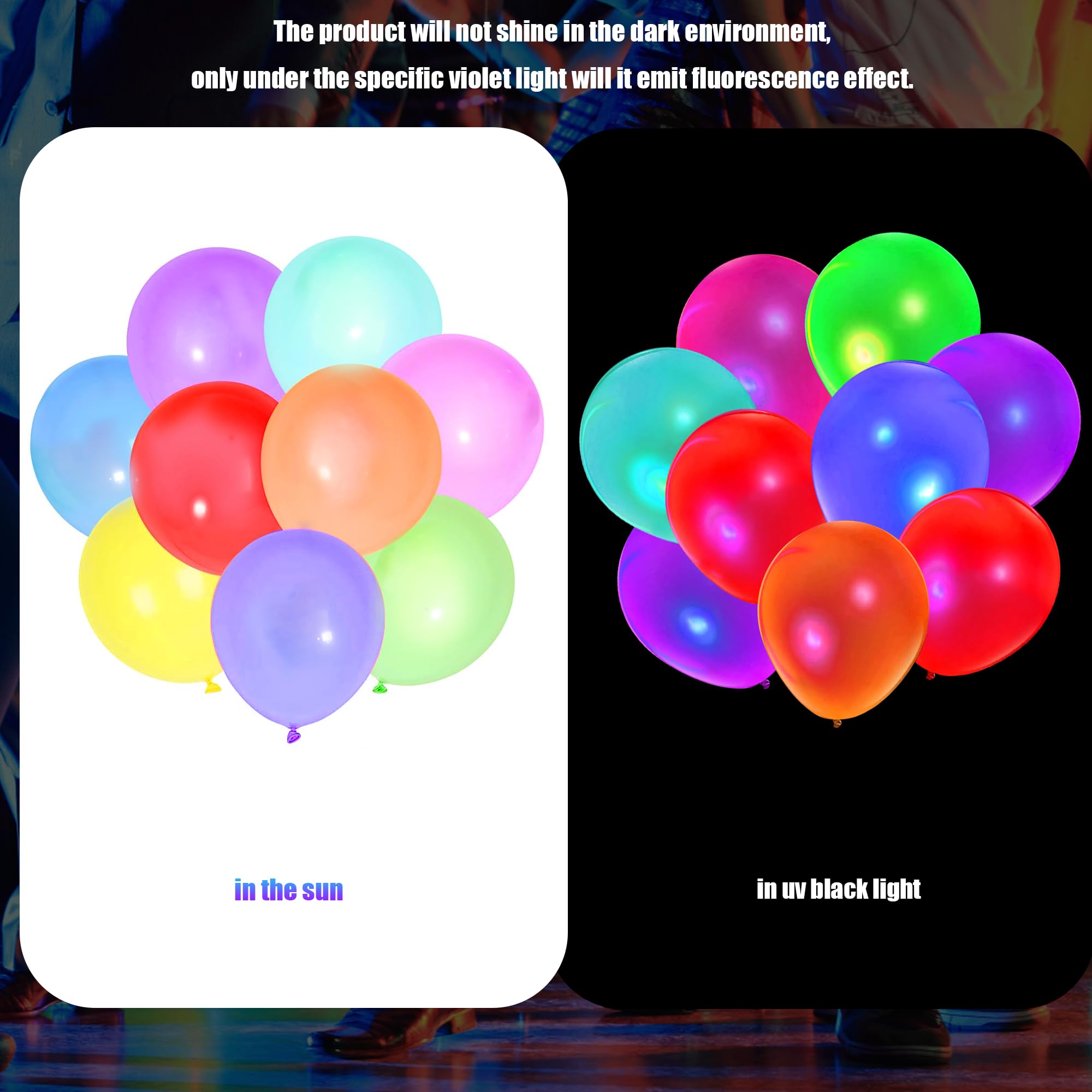 100 Pcs UV Neon Balloons - Blacklight Reactive Fluorescent Party Balloons for 80s Theme, Birthday, Wedding, Glow Party | Glow in the Dark Decorations for Night Events, Raves & Club Parties
