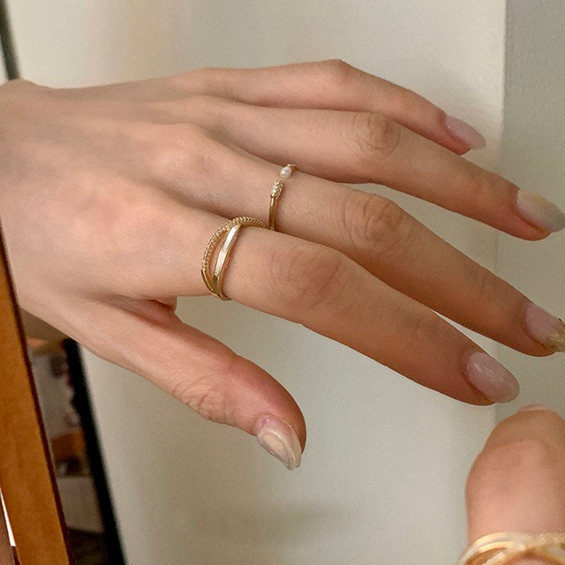 Elegant Crossover Pearl Midi Ring Set for Women - Trendy Stackable Jewelry for Everyday Wear, Parties & Special Occasions | A8508