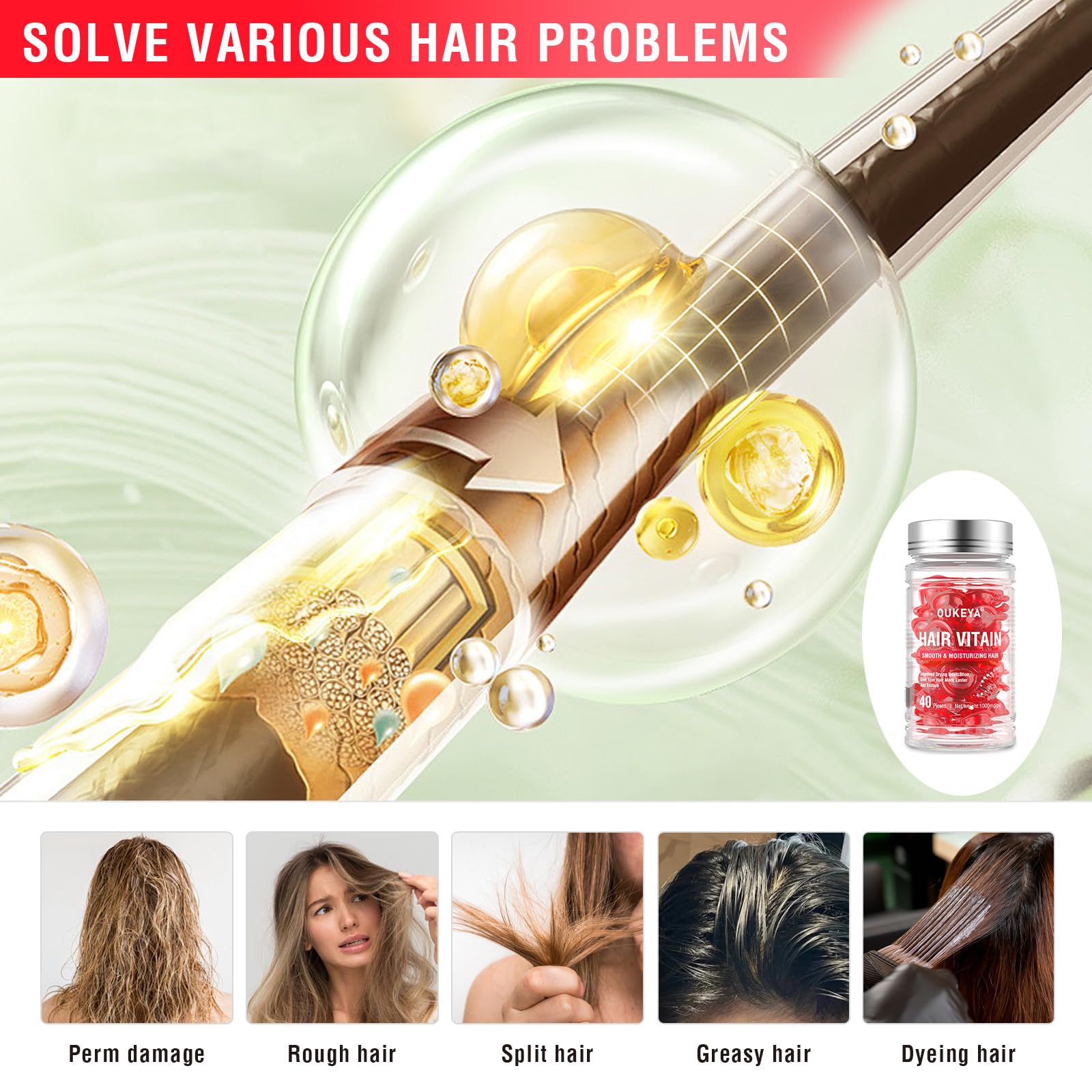 Hair Growth Vitamins Serum with Argan, Macadamia & Avocado Oils - No Rinse Leave-In Treatment with Vitamins A, C, E & Pro B5 - Repairing Hair Serum for Frizzy, Damaged Hair - Deep Conditioning Treatment for Women & Men - Perfect for Daily Hair Care, Salon-Quality Results at Home