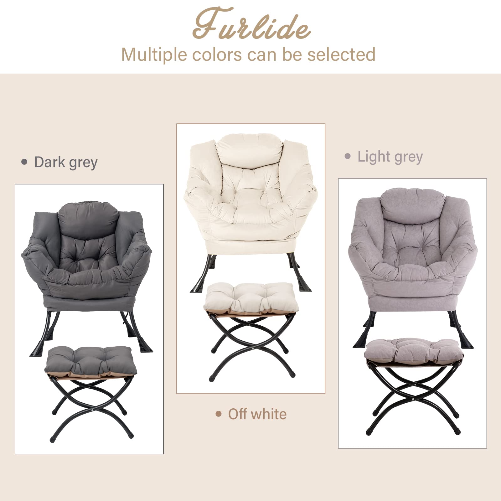 Modern Lazy Chair with Ottoman - Folding Footrest Lounge Accent Chair, Comfortable Oversized Armchair for Reading, Bedroom, Living Room & Study - Perfect for Relaxing, Napping & Home Decor (Beige)