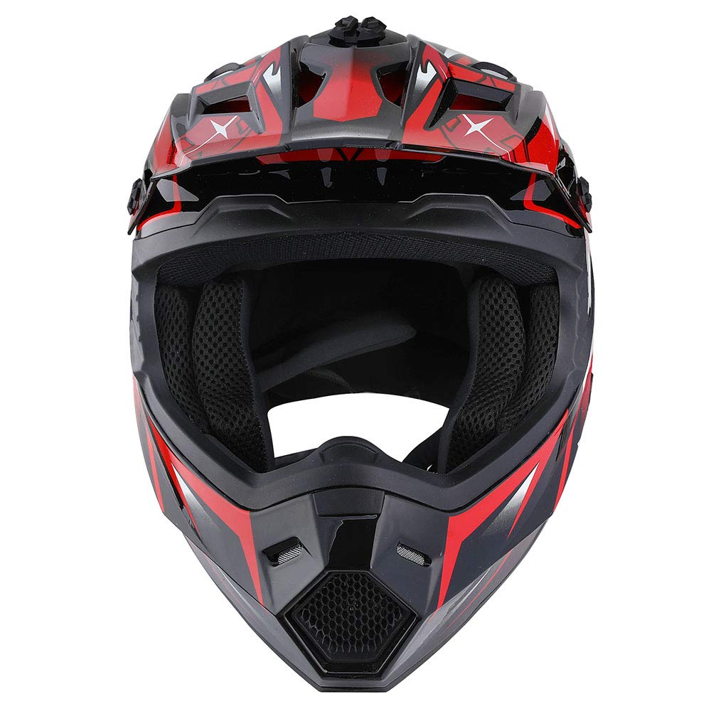 1Storm Motocross Helmet for Adults - BMX MX ATV Dirt Bike Racing Helmet with Goggles & Skeleton Gloves (Red) - Perfect for Off-Road Motorcycle Racing, ATV Adventures & Extreme Sports