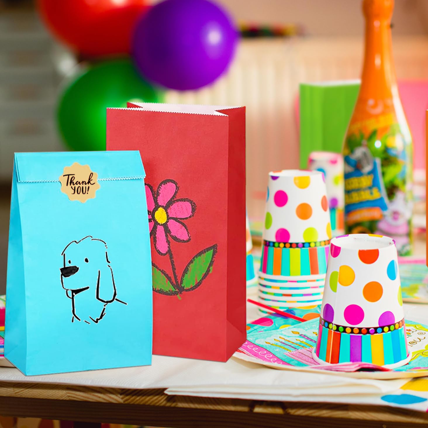 KEYYOOMY 24-Pack Small Red Paper Bags for Parties - 4.7x2.4x8.7 Inch Party Favor Bags, Goodie Bags & Lunch Bags - Perfect for Birthday Favors, Wedding Treats & Holiday Gift Packaging