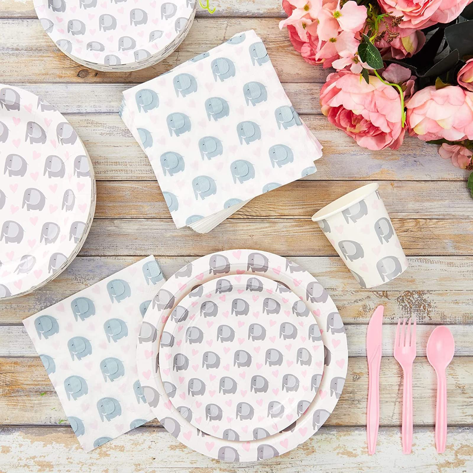 Sparkle and Bash Elephant Baby Shower Party Plates - 9 Inch Pink Disposable Plates (80 Pack) - Perfect for Baby Showers, Birthday Parties, and Gender Reveals