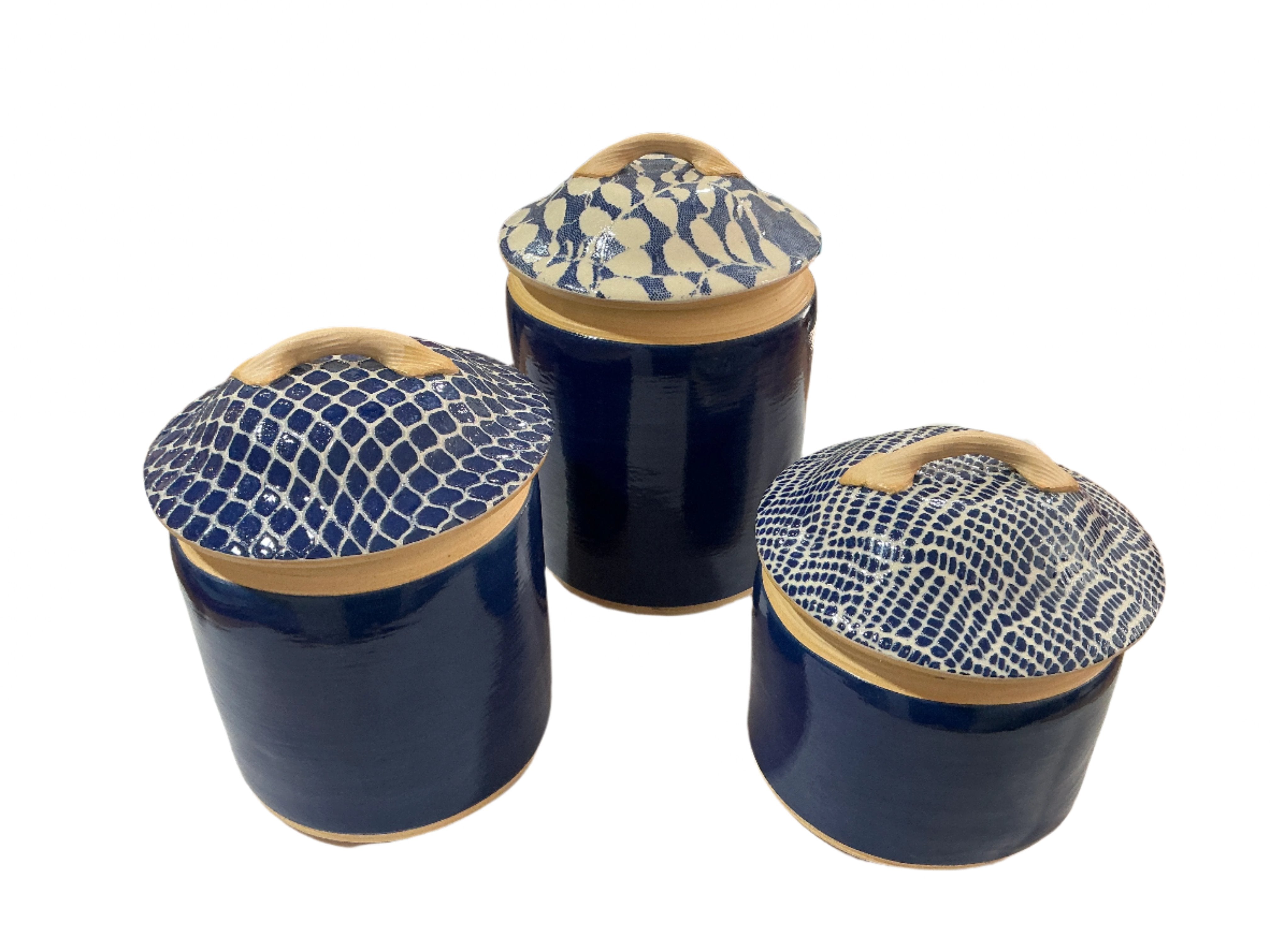 3-Piece Airtight Canister Set with Cobalt Lids and Bases - Perfect for Kitchen Pantry Organization, Flour Sugar Coffee Storage & Home Decor