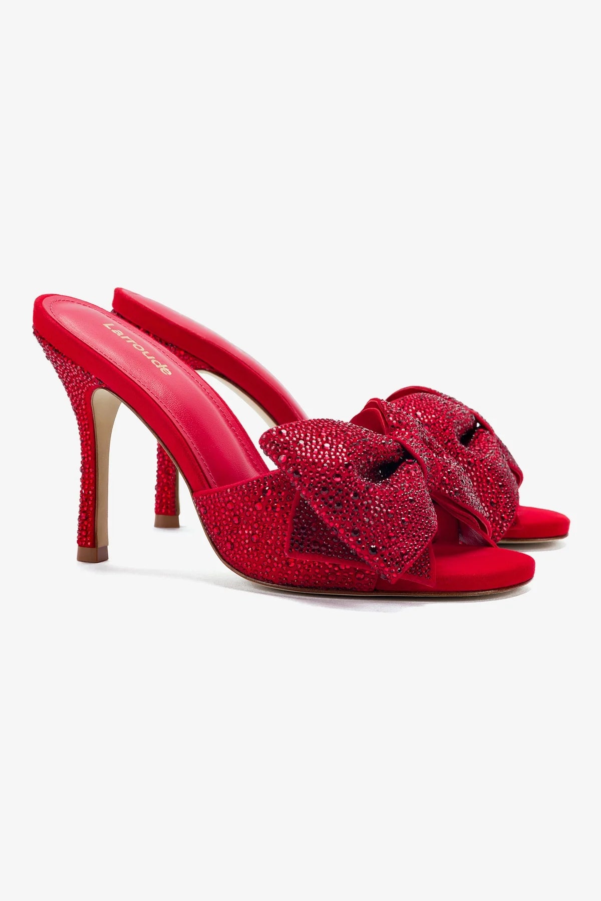 Elle Mule Crystal Heels - Scarlet Suede Slip-On Shoes for Women | Elegant Comfort for Parties, Weddings & Evening Events