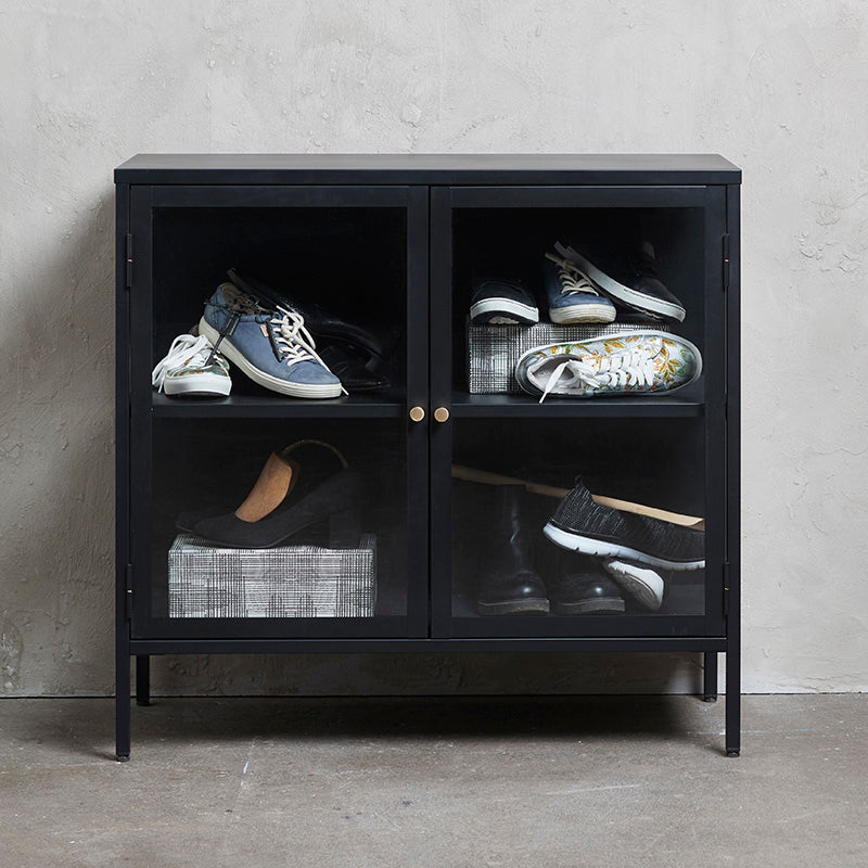 CARMEL 90cm Black Sideboard with 2 Glass Doors - Modern Buffet Cabinet for Dining Room, Living Room Storage & Home Decor