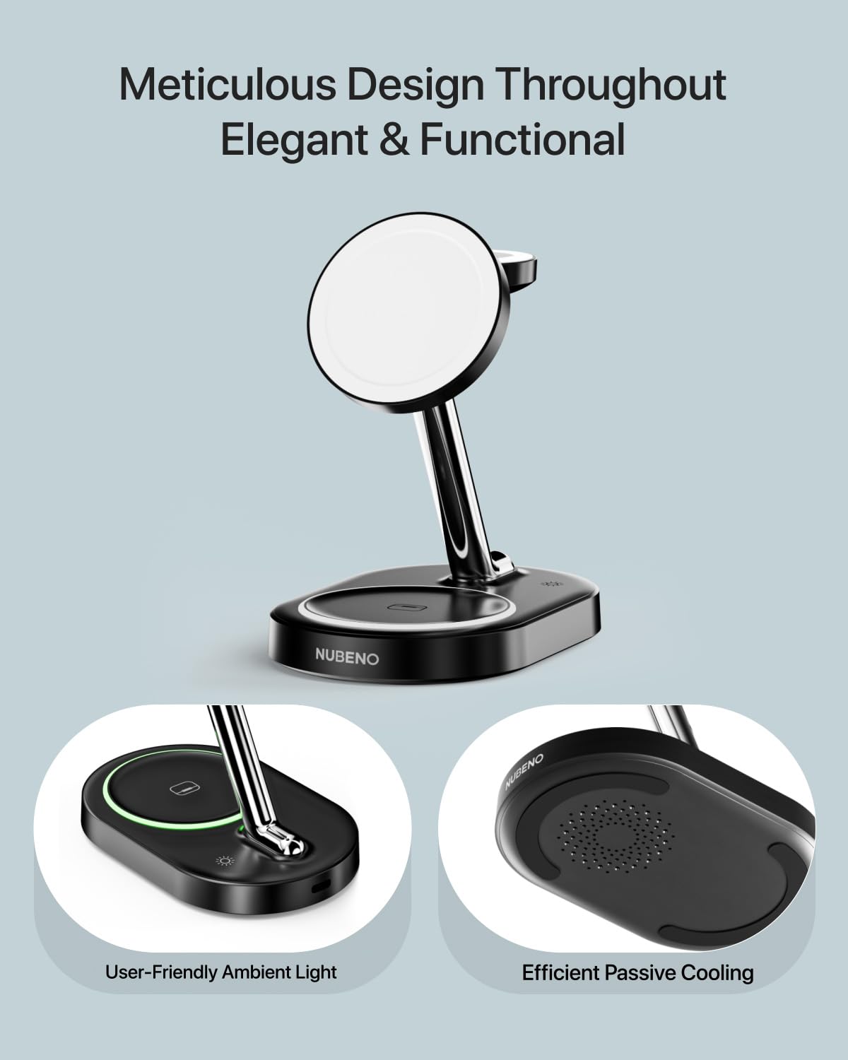 3-in-1 Magnetic Wireless Charging Station for iPhone 16/16 Pro/16 Pro Max - Magsafe Compatible Charger Stand for iPhone 15/14/13/12 Series, Apple Watch & AirPods (Black) - Perfect for Home, Office & Nightstand Charging