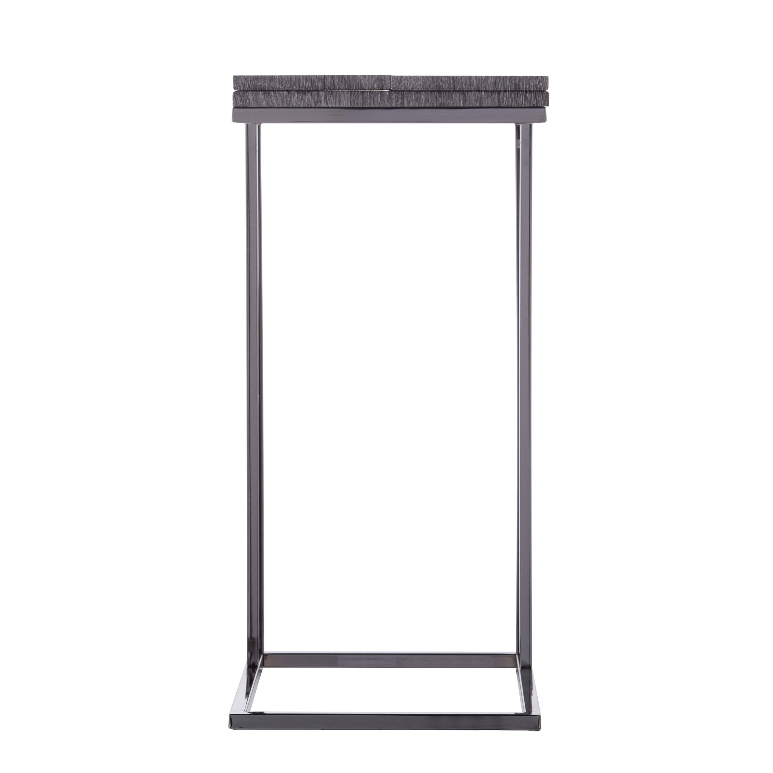 SEI Furniture Clarkdom End Table - Graywash & High Gloss Black Finish - Modern Nightstand for Living Room, Bedroom, or Office