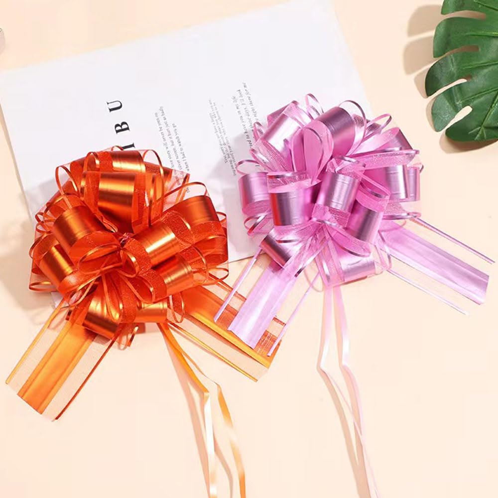6pcs Pink Pull Bows for Gift Wrapping - 6 Inch Diameter Decorative Bows for Wedding Baskets, Christmas, Valentine's Day & Party Decorations - Perfect for DIY Gifts, Holiday Presents & Special Occasions (Pink)