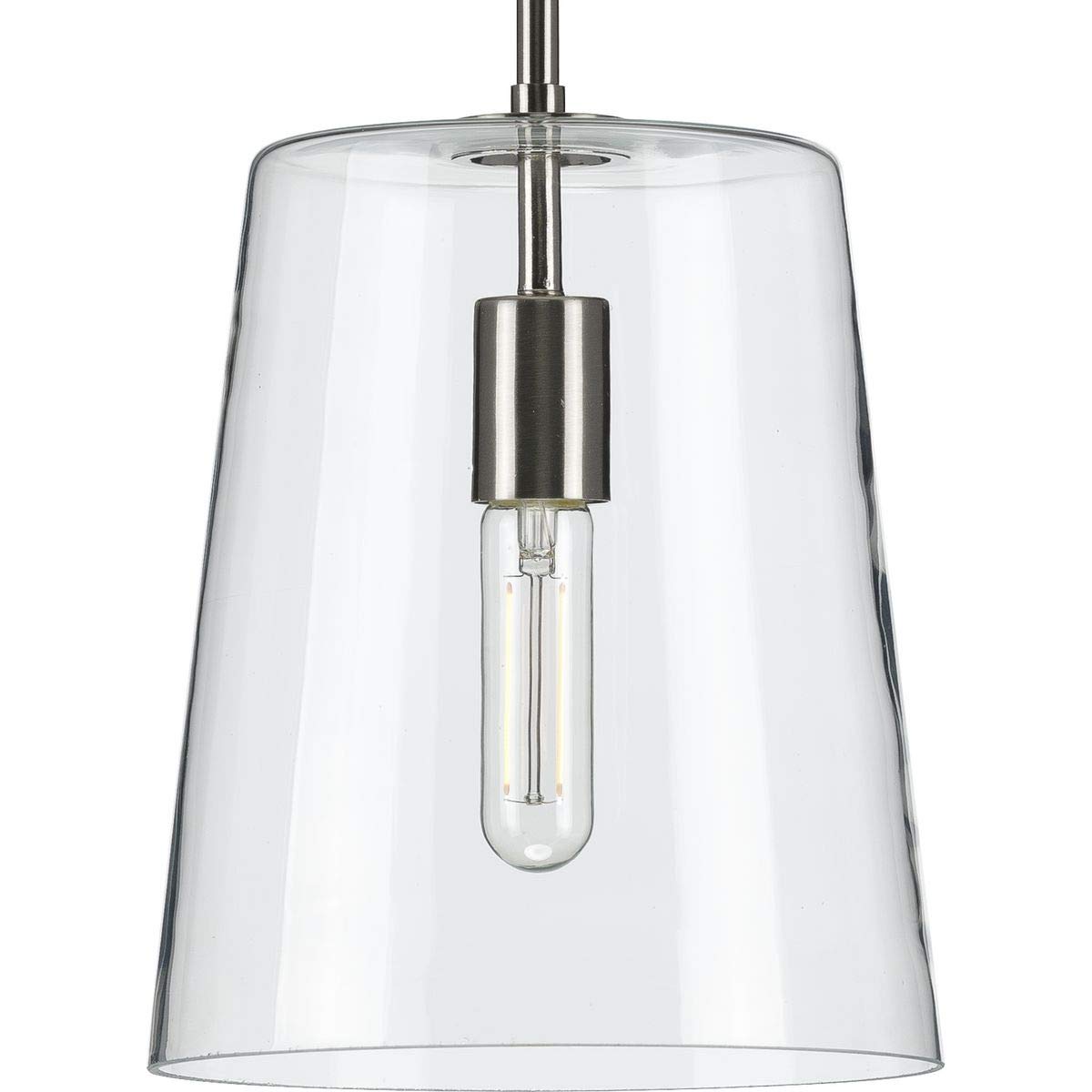 Clarion Collection Coastal Pendant Light - 1-Light Clear Glass Fixture with Brushed Nickel Finish | Perfect for Beach House, Kitchen Island & Dining Room Lighting