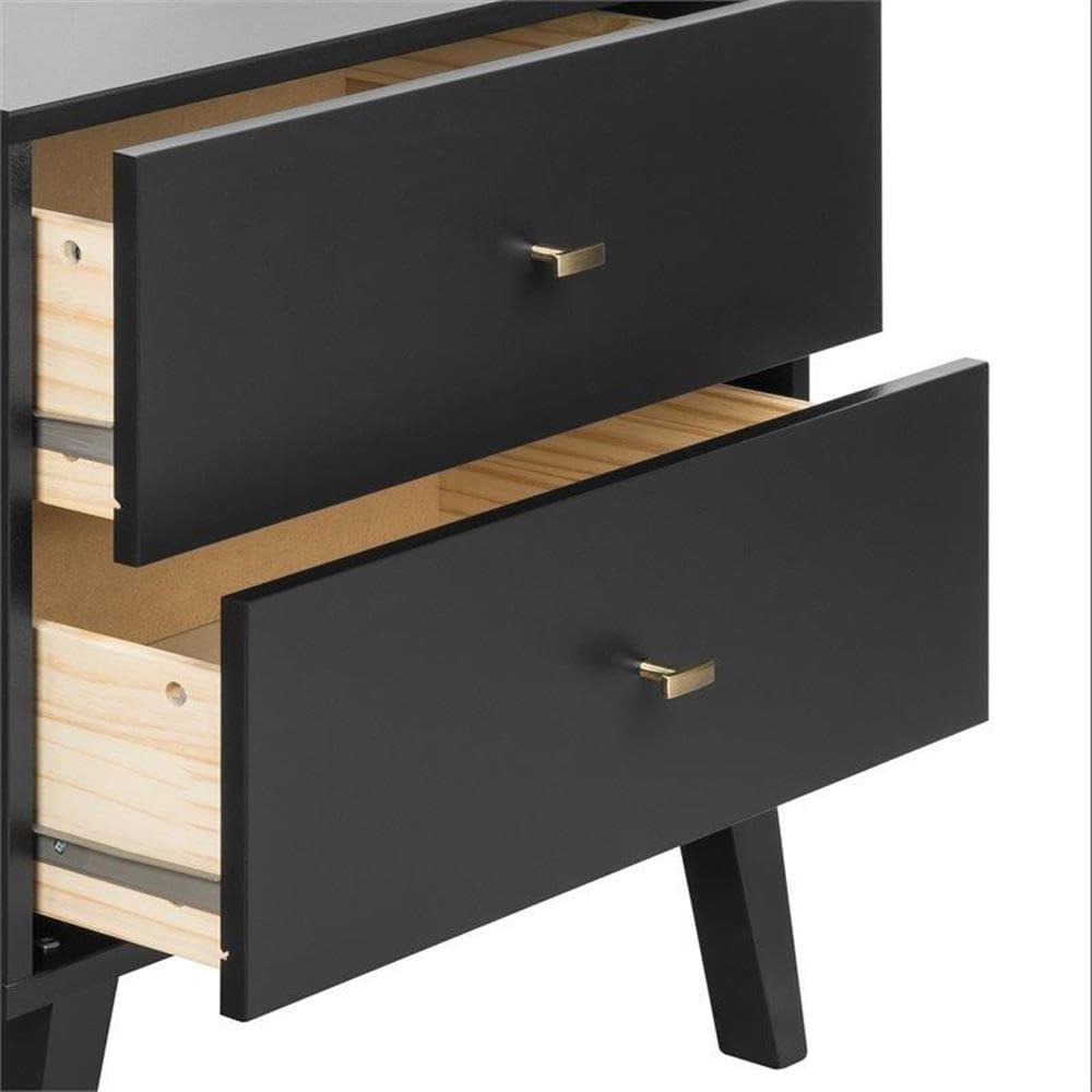 Mid Century Modern Nightstand Set of 2 - Black 2-Drawer Tall Bedside Tables for Bedroom Furniture | Home Square Nightstands for Small Spaces & Guest Rooms
