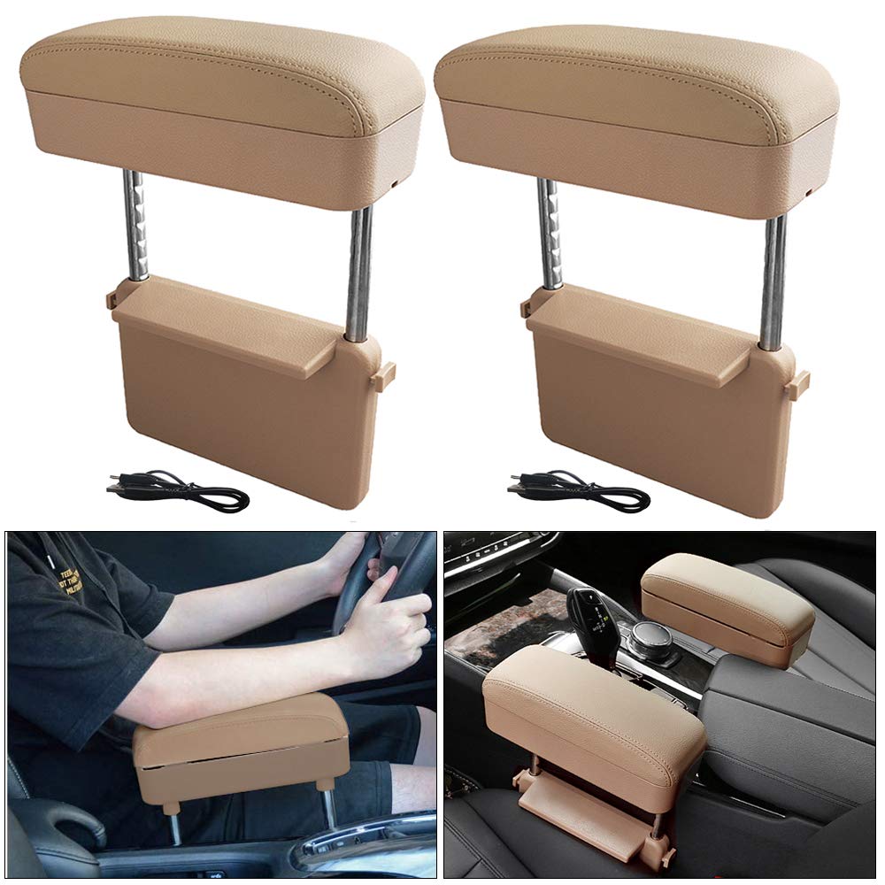 **Aoteyar Universal Wireless Charging Armrest Box for BMW 1 2 3 4 Series - Adjustable Height Leather Storage Organizer (Beige, 2-Pack) - Perfect for Car Accessories & Interior Organization**