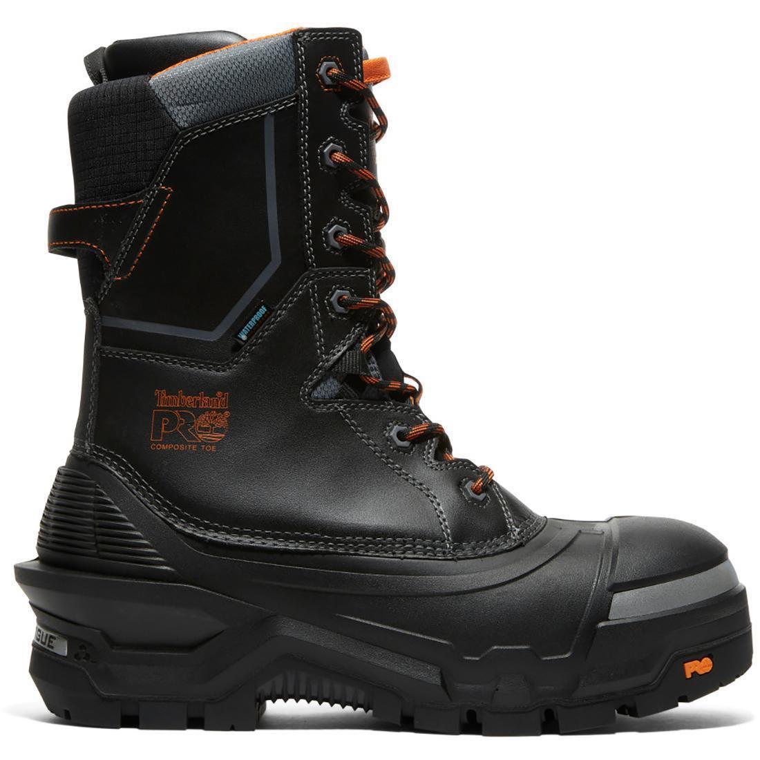 Pac Max 10 Inch Waterproof Composite Toe Work Boots for Men - CSA Approved Safety Shoes, Black/Orange - Ideal for Construction, Industrial Work & Outdoor Activities