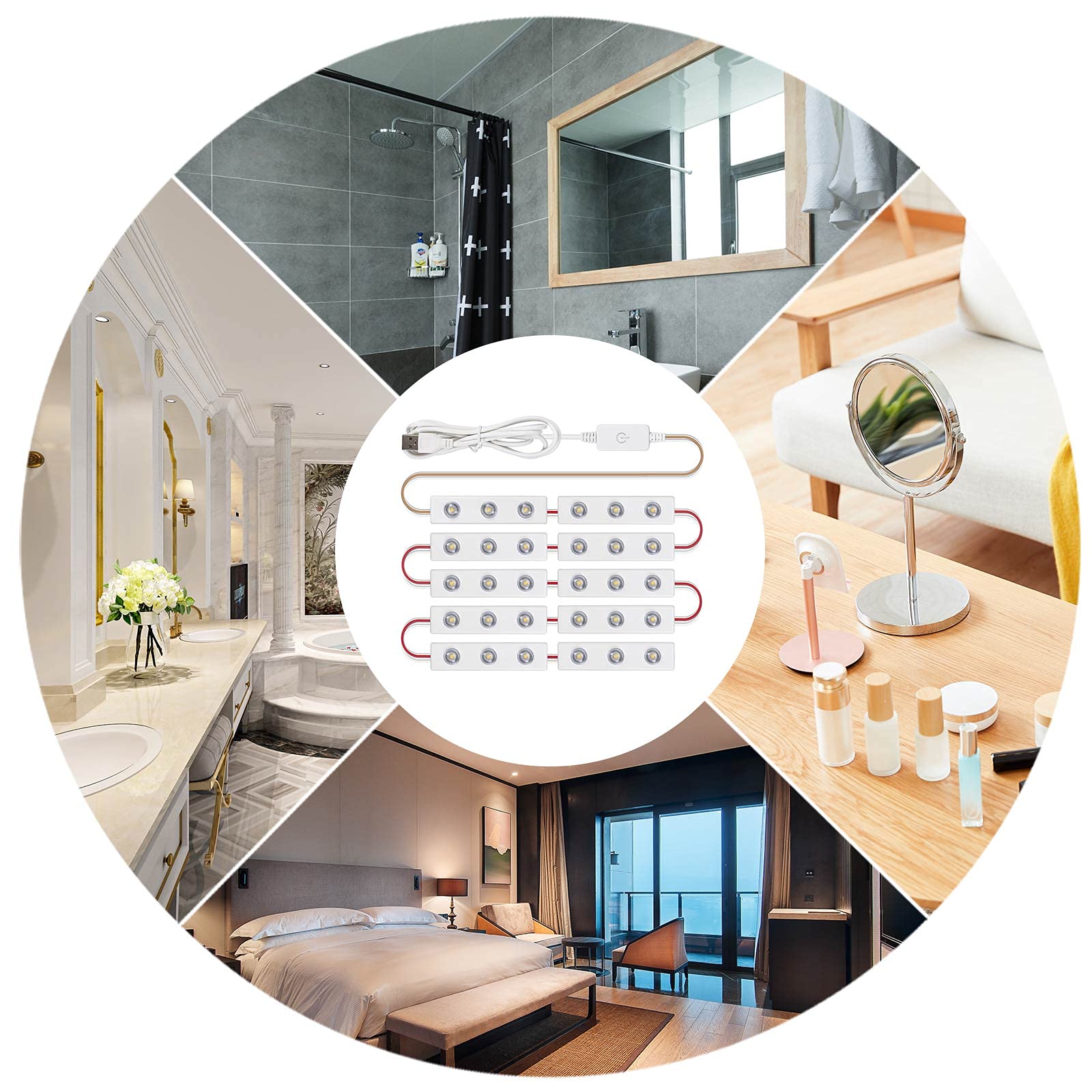 4.92ft USB-Powered LED Vanity Mirror Light Strip - 10 LED Touch Control with Double-Sided Tape for Bedroom, Dressing Table & Salon | Perfect for Makeup, Hair Styling & Home Decor Lighting
