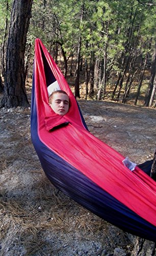 Best Single Camping Hammock - Ultra Lightweight & Portable for Outdoor Adventures, Hiking, Travel - Extra Long Design for Maximum Comfort - Perfect for Backpacking, Beach Trips & Backyard Relaxation (Navy/Red)