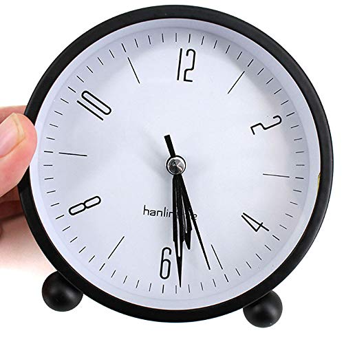 Adela 4 Inch Silent Analog Alarm Clock with Night Light - No Ticking, Super Quiet for Bedroom, Office, or Nursery - Perfect for Light Sleepers & Kids (Black)