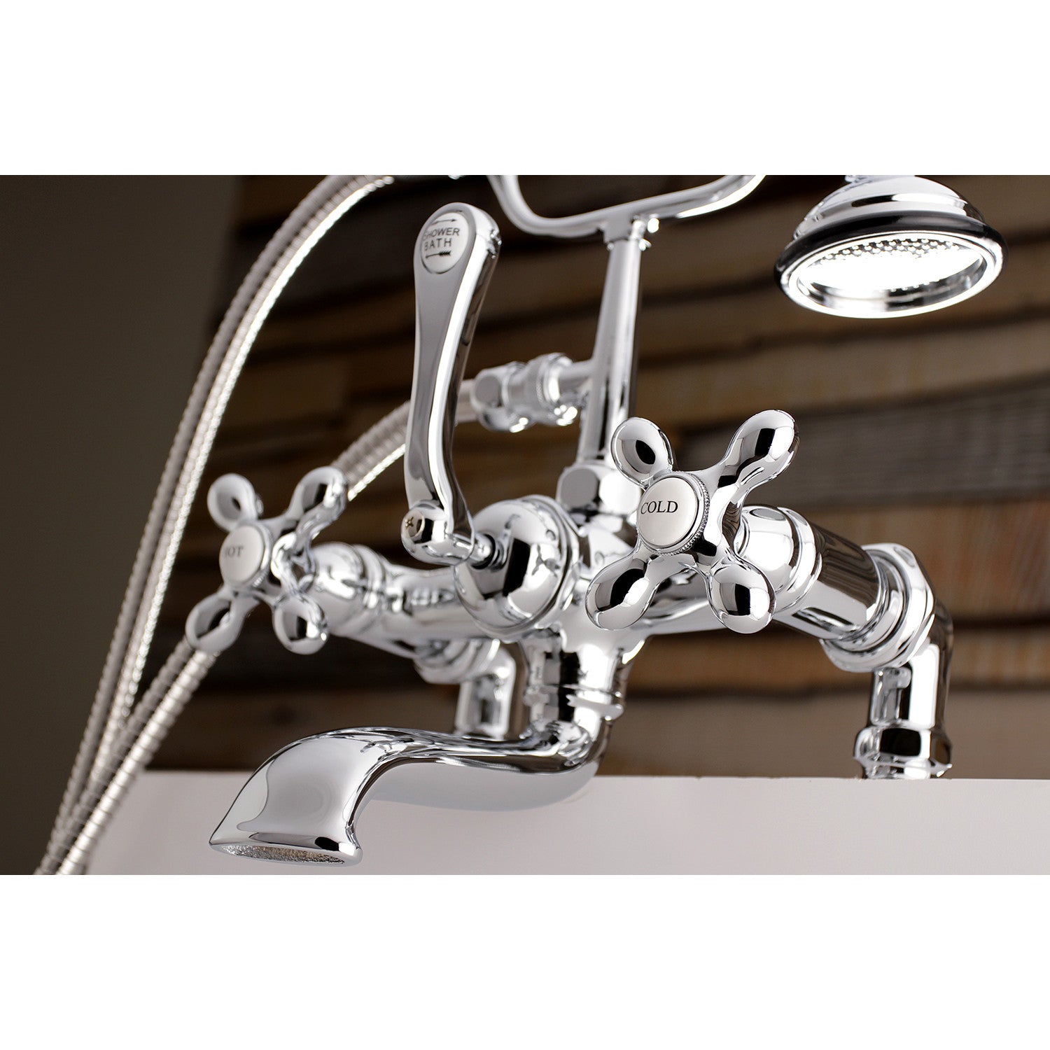 Vintage Clawfoot Tub Faucet with Hand Shower - 3 Handle 2 Hole Deck Mount Bathroom Fixture in Polished Chrome - Perfect for Classic & Antique Style Bathrooms