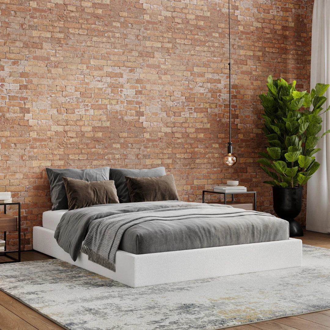 Classic Bed Frame with Boucle Upholstery - Queen Size Platform Bed for Modern Bedroom | Sturdy Wooden Slat Support & Noise-Free Design | Perfect for Master Bedroom, Guest Room, or Apartment