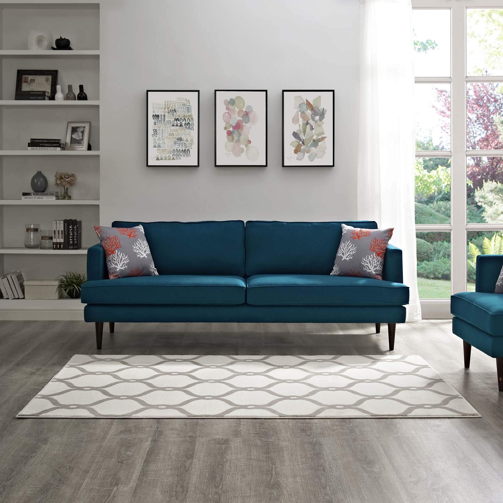 Modern Contemporary Urban Living Room Area Rug - Soft Fabric Floor Carpet Runner in Multi Ivory White - Perfect for Lounge, Bedroom & Home Decor