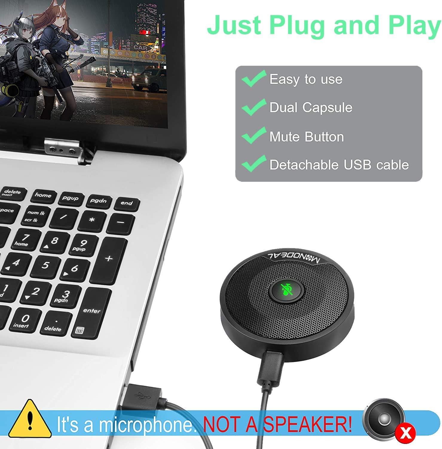Monodeal USB Conference Microphone with Mute Button - Plug & Play PC Microphone for Laptop, Computer - Ideal for Zoom Meetings, Virtual Classes, Skype Calls, Video Conferencing & Online Teaching
