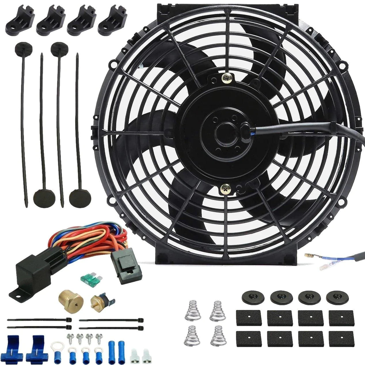 12V 130W Electric Radiator Fan Kit with NPT Thermostat Switch - 10-11 Inch Universal Fit for Cars, Trucks & Boats - Perfect for Engine Cooling & Overheating Protection