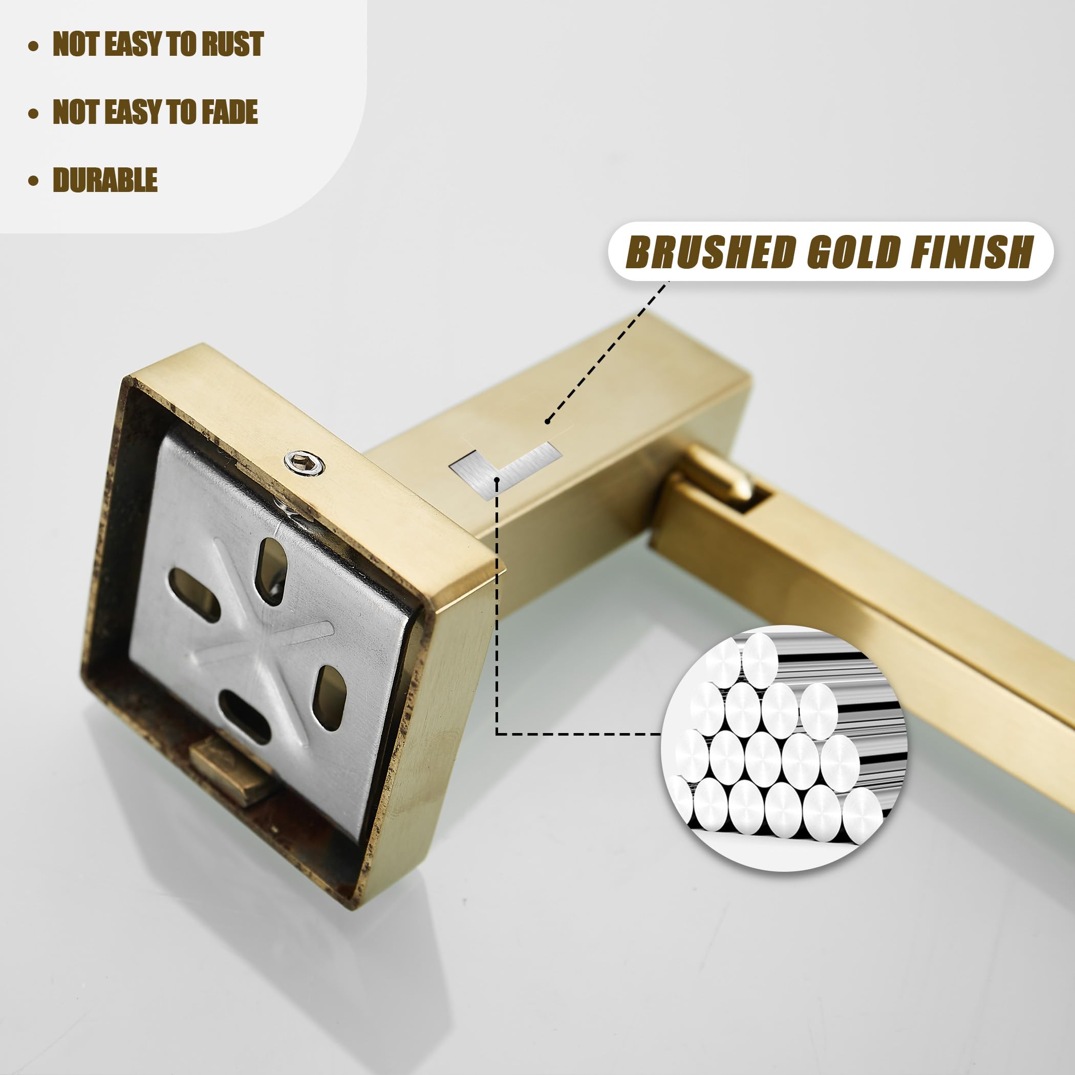Modern Brushed Gold Toilet Paper Holder & Towel Ring Set - Wall Mounted Bathroom Tissue & Towel Holder with Double Post - Square Design 2-Piece Set - Perfect for Bathroom, Powder Room & Guest Toilet Decor