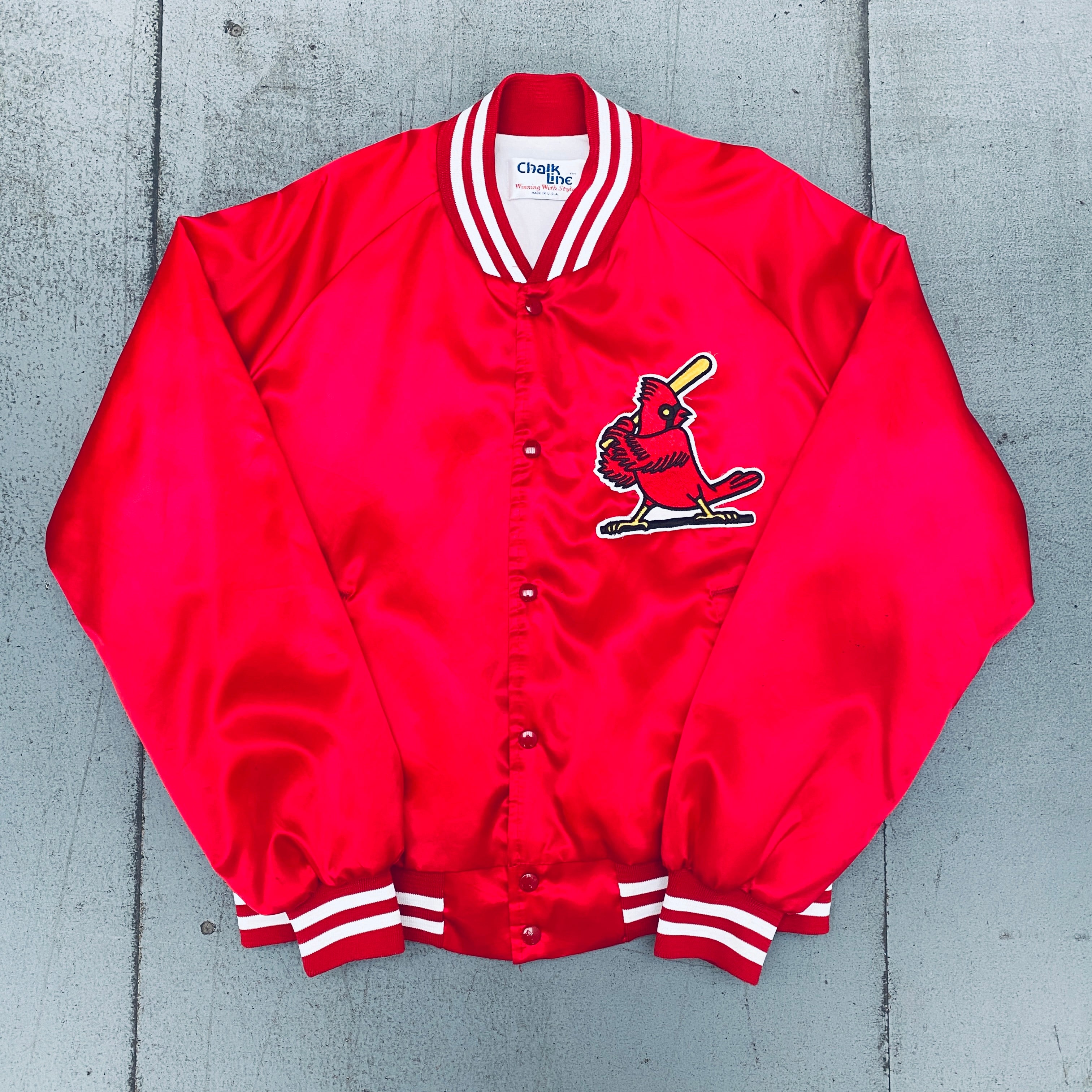 St. Louis Cardinals 1990s Chalk Line Satin Baseball Jacket - Vintage MLB Bomber Jacket for Men (Large/XL) - Perfect for Game Day, Sports Events & Casual Wear